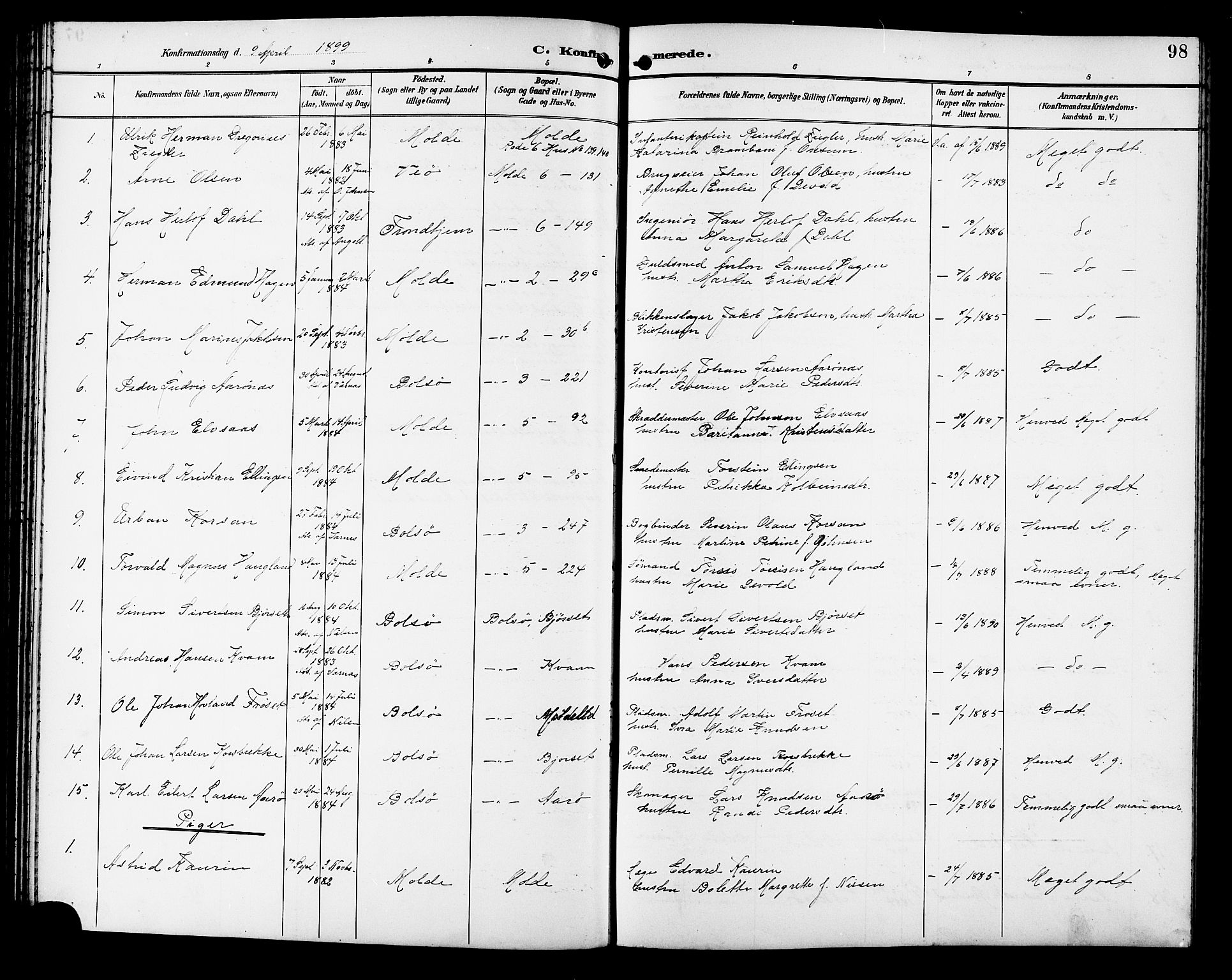 Ministerialprotokoller, klokkerbøker og fødselsregistre - Møre og Romsdal, SAT/A-1454/558/L0702: Parish register (copy) no. 558C03, 1894-1915, p. 98