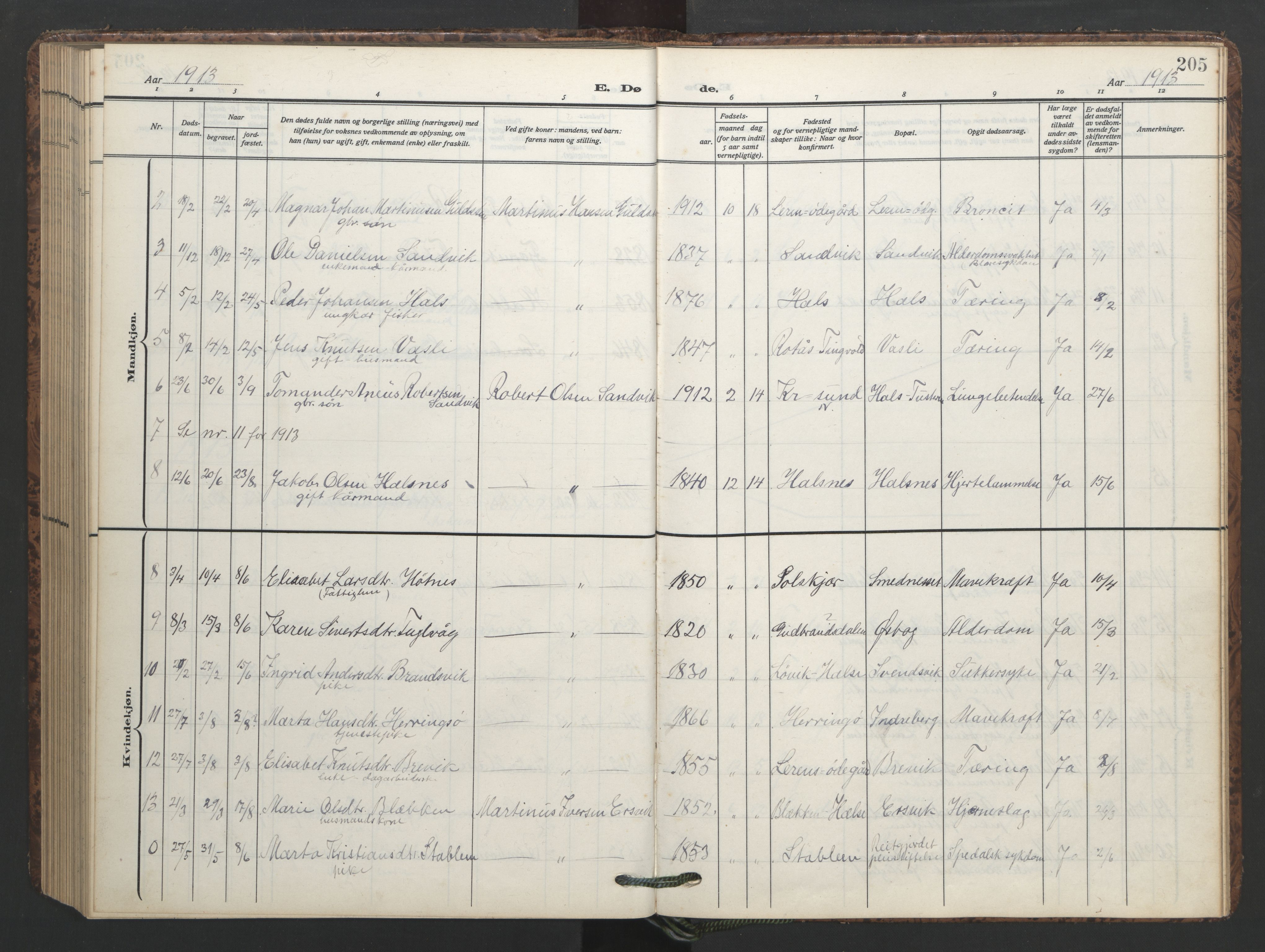 Ministerialprotokoller, klokkerbøker og fødselsregistre - Møre og Romsdal, SAT/A-1454/577/L0897: Parish register (copy) no. 577C01, 1909-1946, p. 205