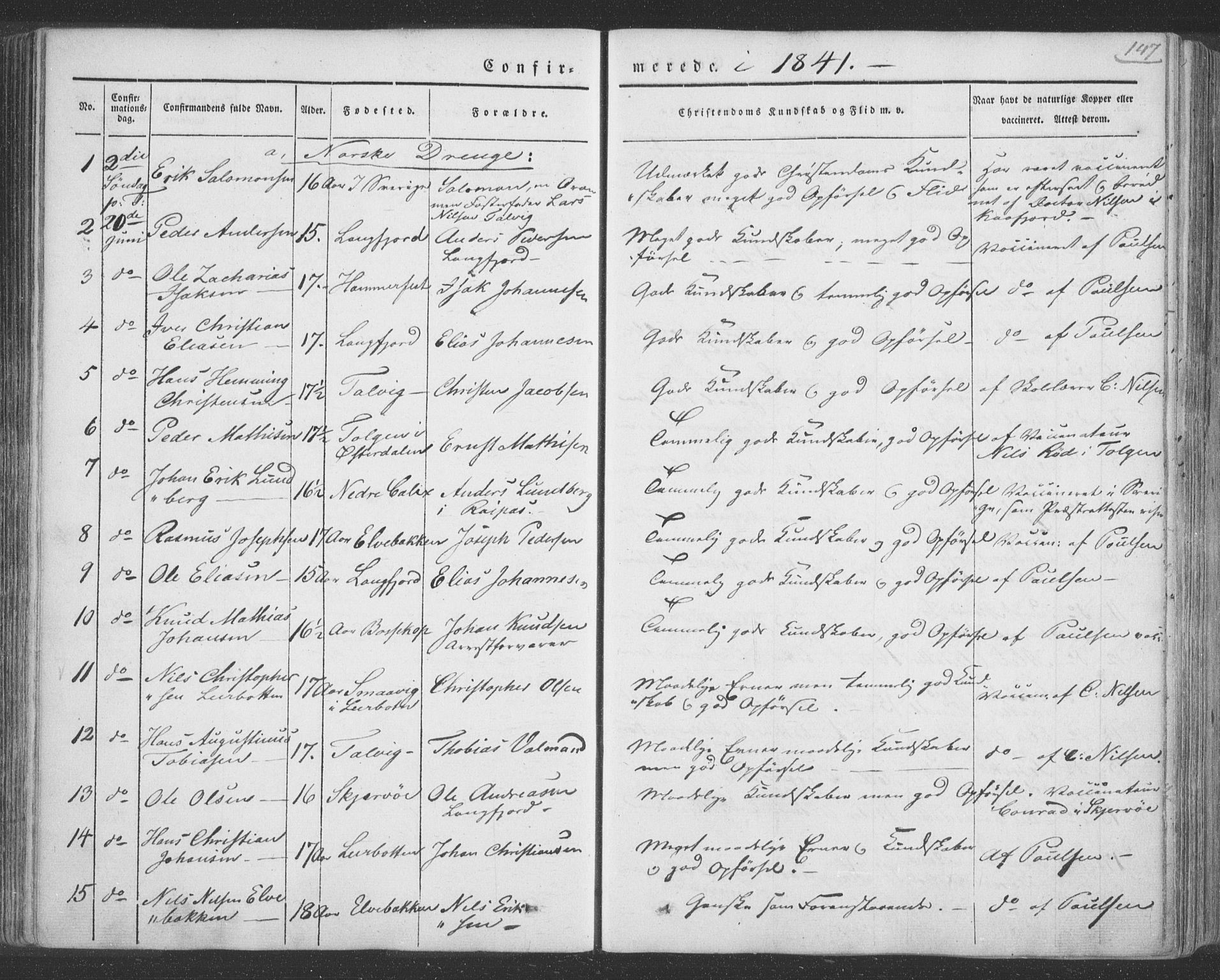 Talvik sokneprestkontor, SATØ/S-1337/H/Ha/L0009kirke: Parish register (official) no. 9, 1837-1852, p. 147