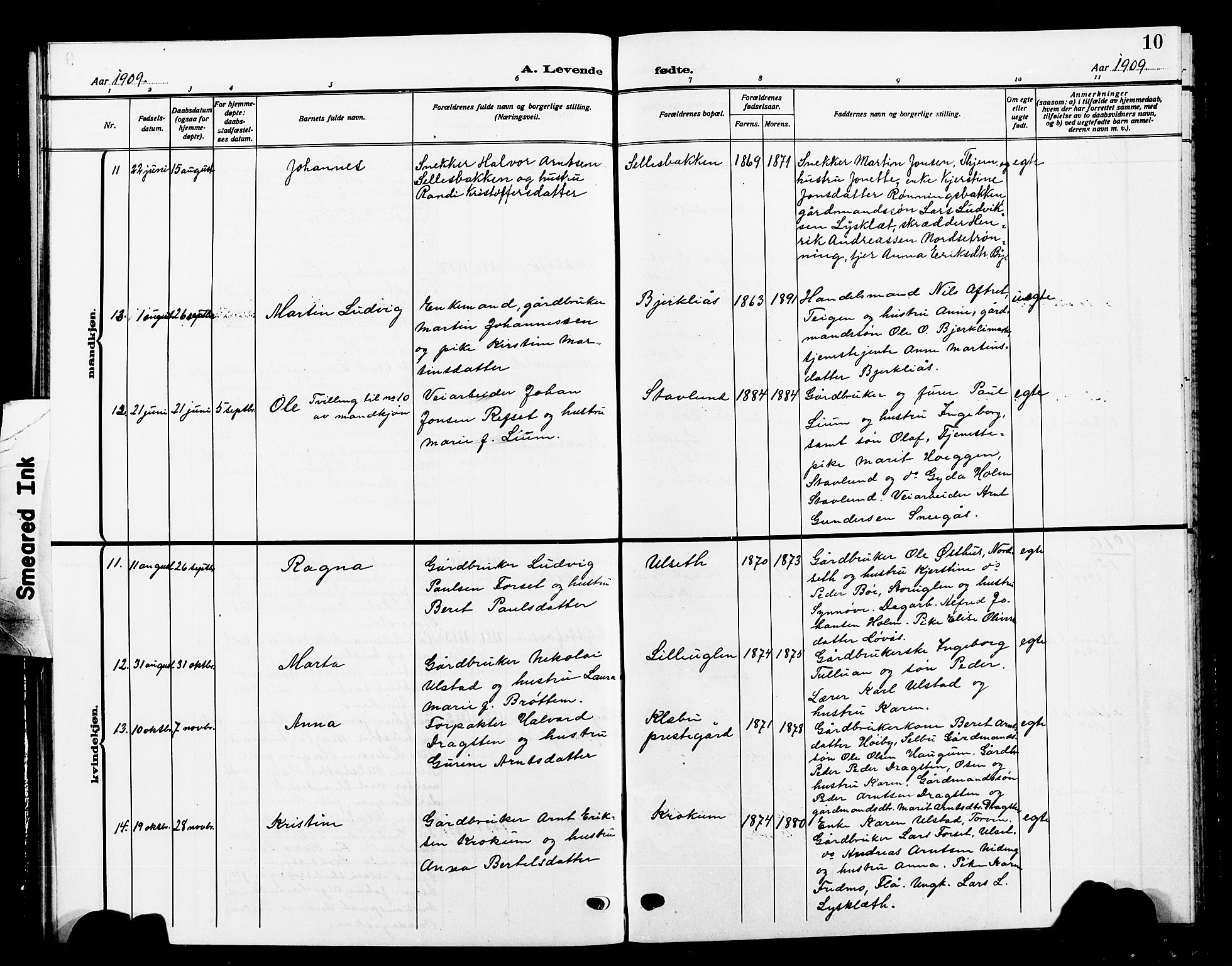 Ministerialprotokoller, klokkerbøker og fødselsregistre - Sør-Trøndelag, SAT/A-1456/618/L0453: Parish register (copy) no. 618C04, 1907-1925, p. 10