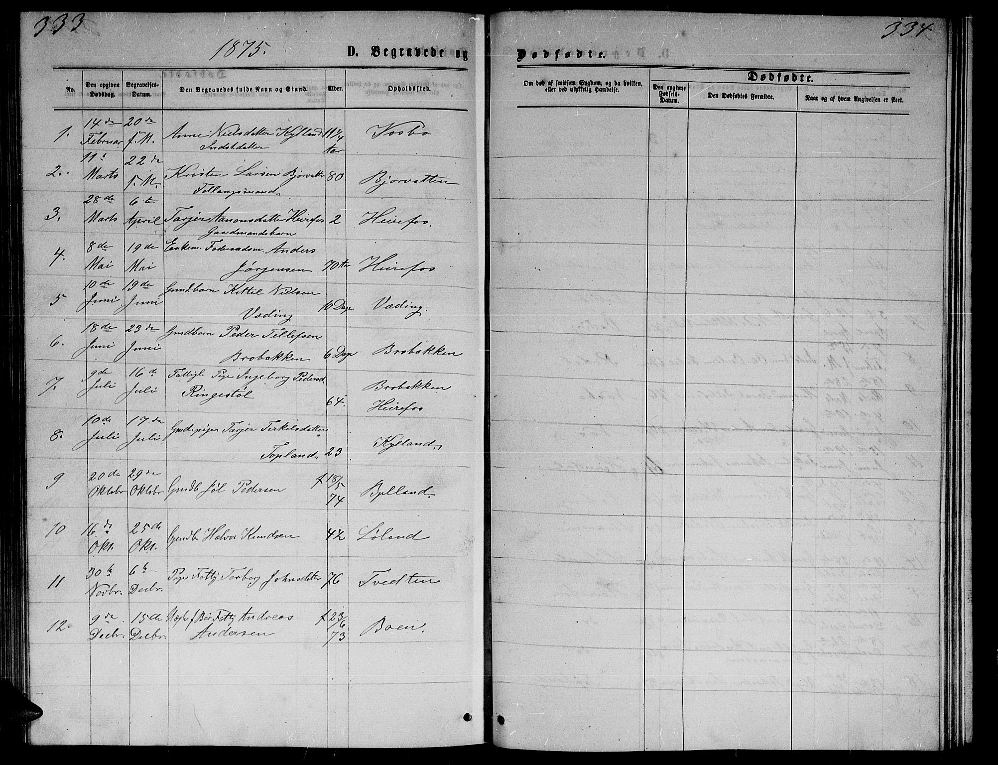 Herefoss sokneprestkontor, AV/SAK-1111-0019/F/Fb/Fba/L0002: Parish register (copy) no. B 2, 1868-1886, p. 333-334