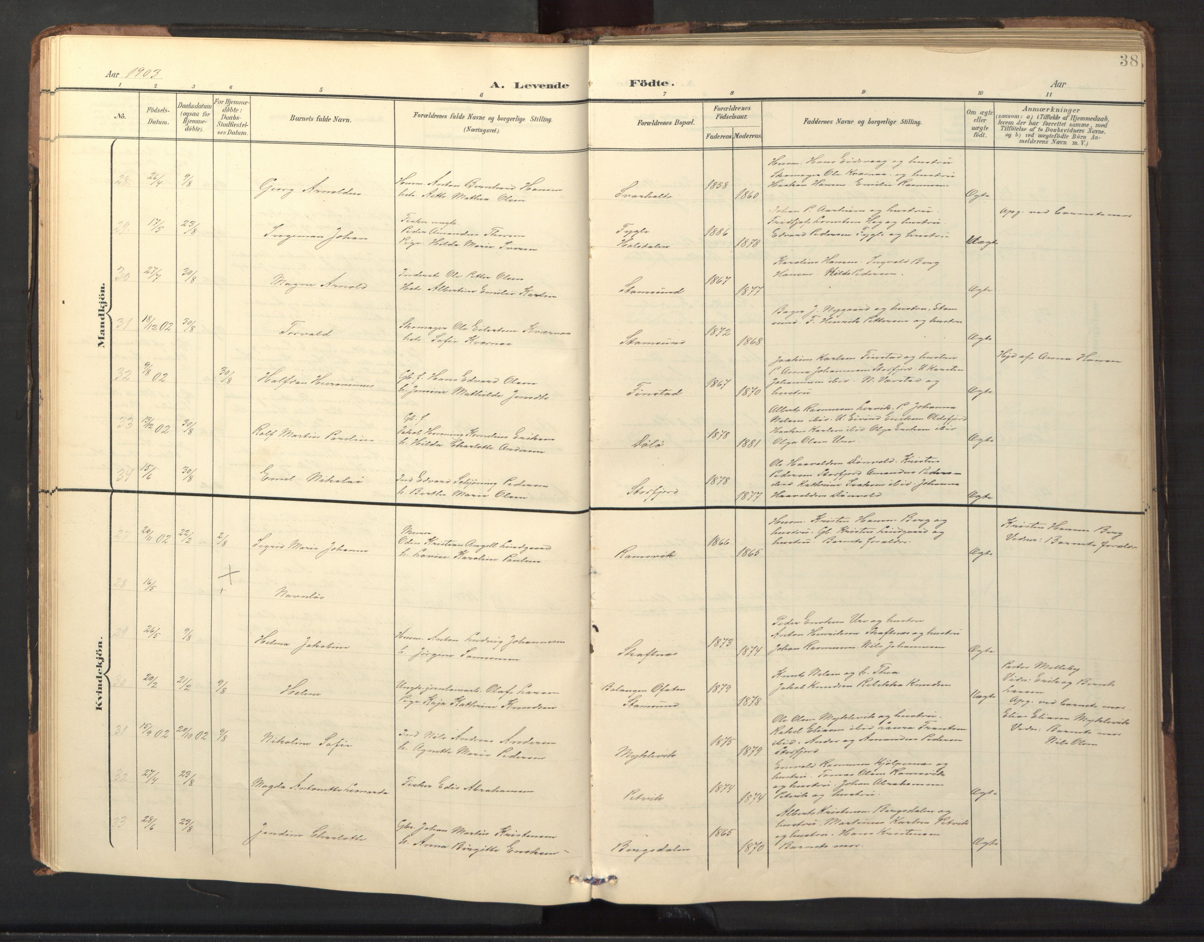 Ministerialprotokoller, klokkerbøker og fødselsregistre - Nordland, AV/SAT-A-1459/882/L1185: Parish register (copy) no. 882C03, 1898-1910, p. 38