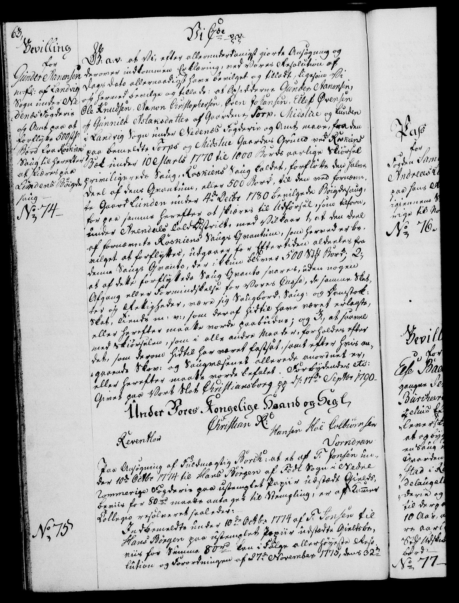 Rentekammeret, Kammerkanselliet, RA/EA-3111/G/Gg/Gga/L0015: Norsk ekspedisjonsprotokoll med register (merket RK 53.15), 1790-1791, p. 63