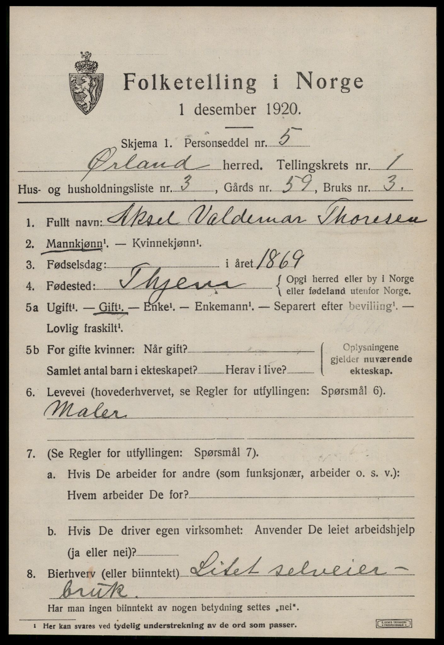 SAT, 1920 census for Ørland, 1920, p. 1389