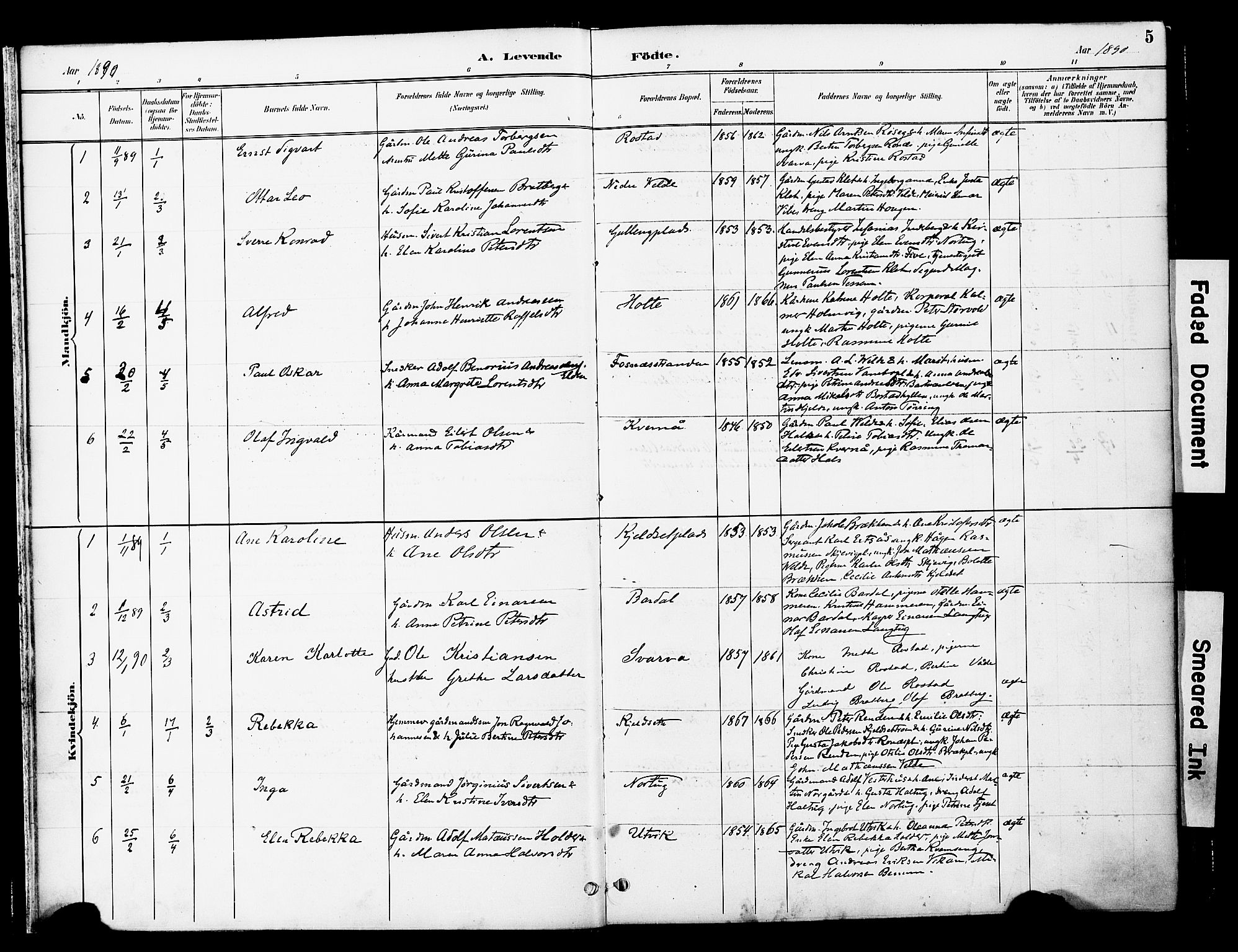 Ministerialprotokoller, klokkerbøker og fødselsregistre - Nord-Trøndelag, SAT/A-1458/741/L0396: Parish register (official) no. 741A10, 1889-1901, p. 5