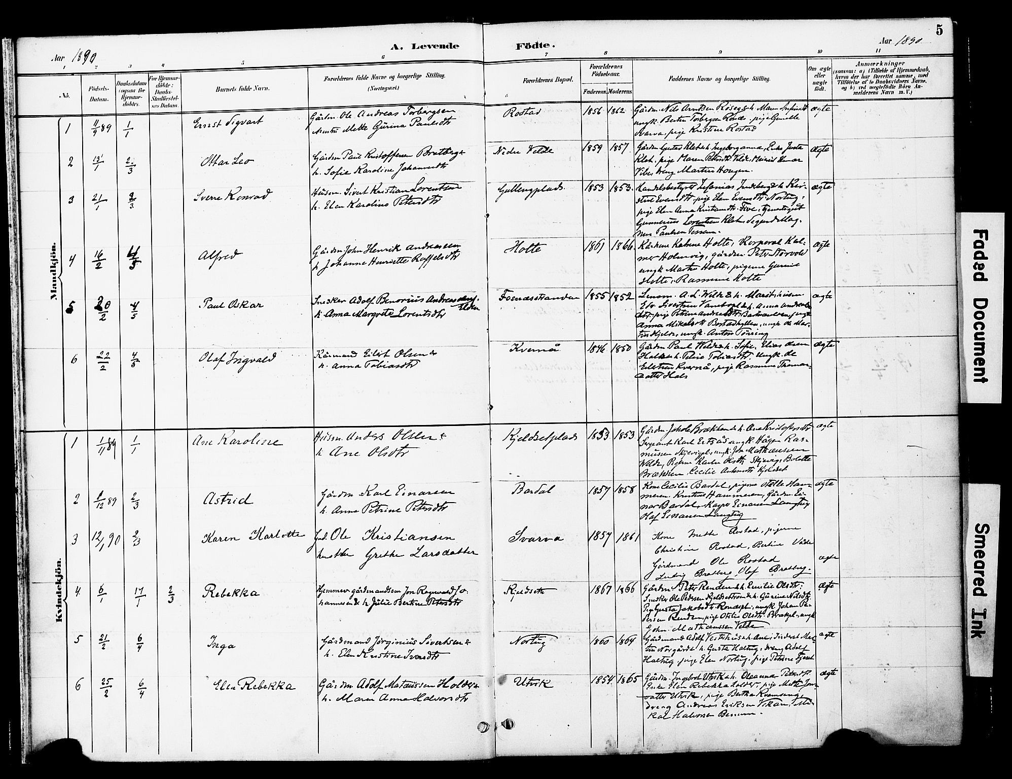 Ministerialprotokoller, klokkerbøker og fødselsregistre - Nord-Trøndelag, AV/SAT-A-1458/741/L0396: Parish register (official) no. 741A10, 1889-1901, p. 5