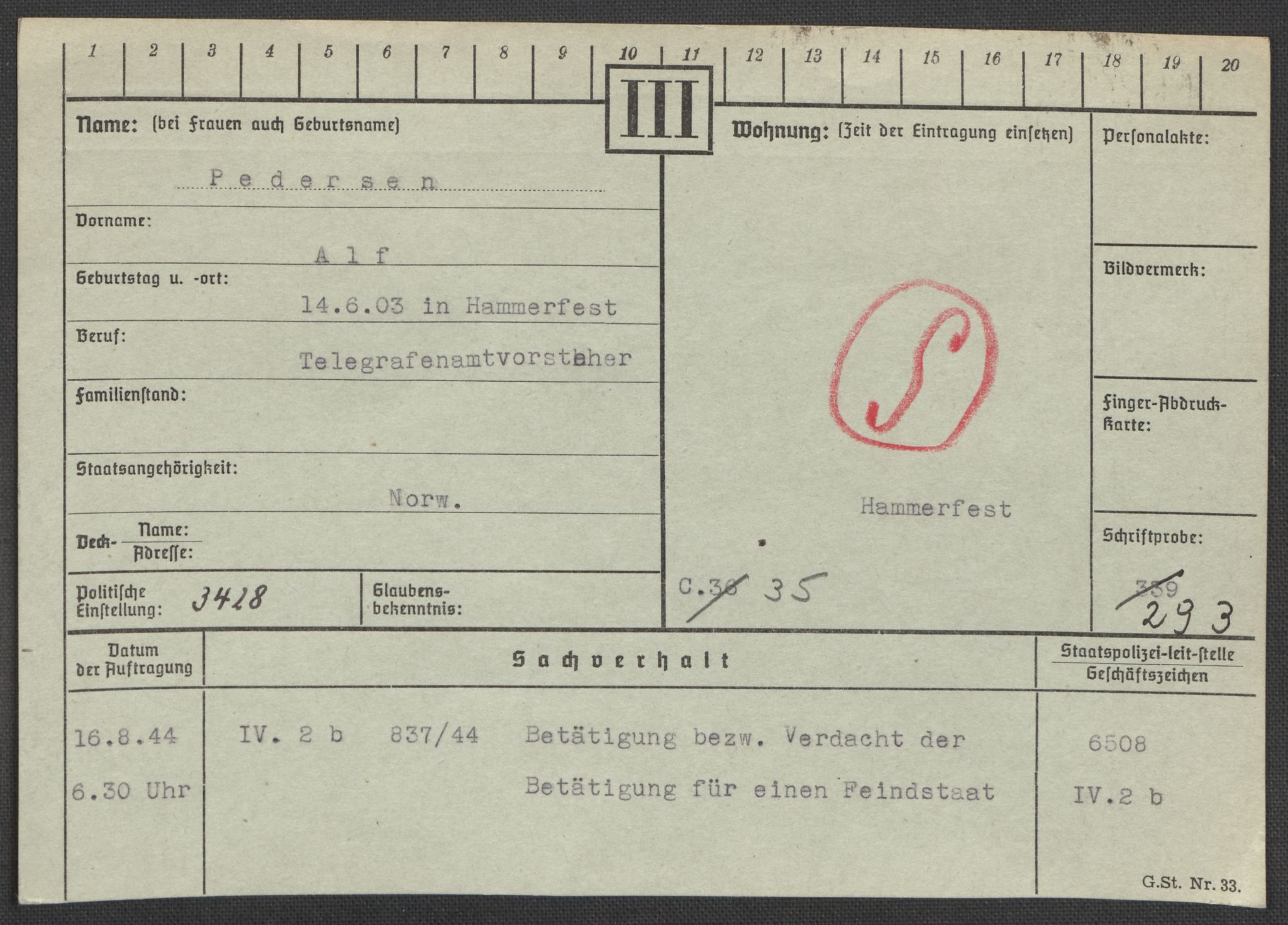 Befehlshaber der Sicherheitspolizei und des SD, RA/RAFA-5969/E/Ea/Eaa/L0008: Register over norske fanger i Møllergata 19: Oelze-Ru, 1940-1945, p. 590