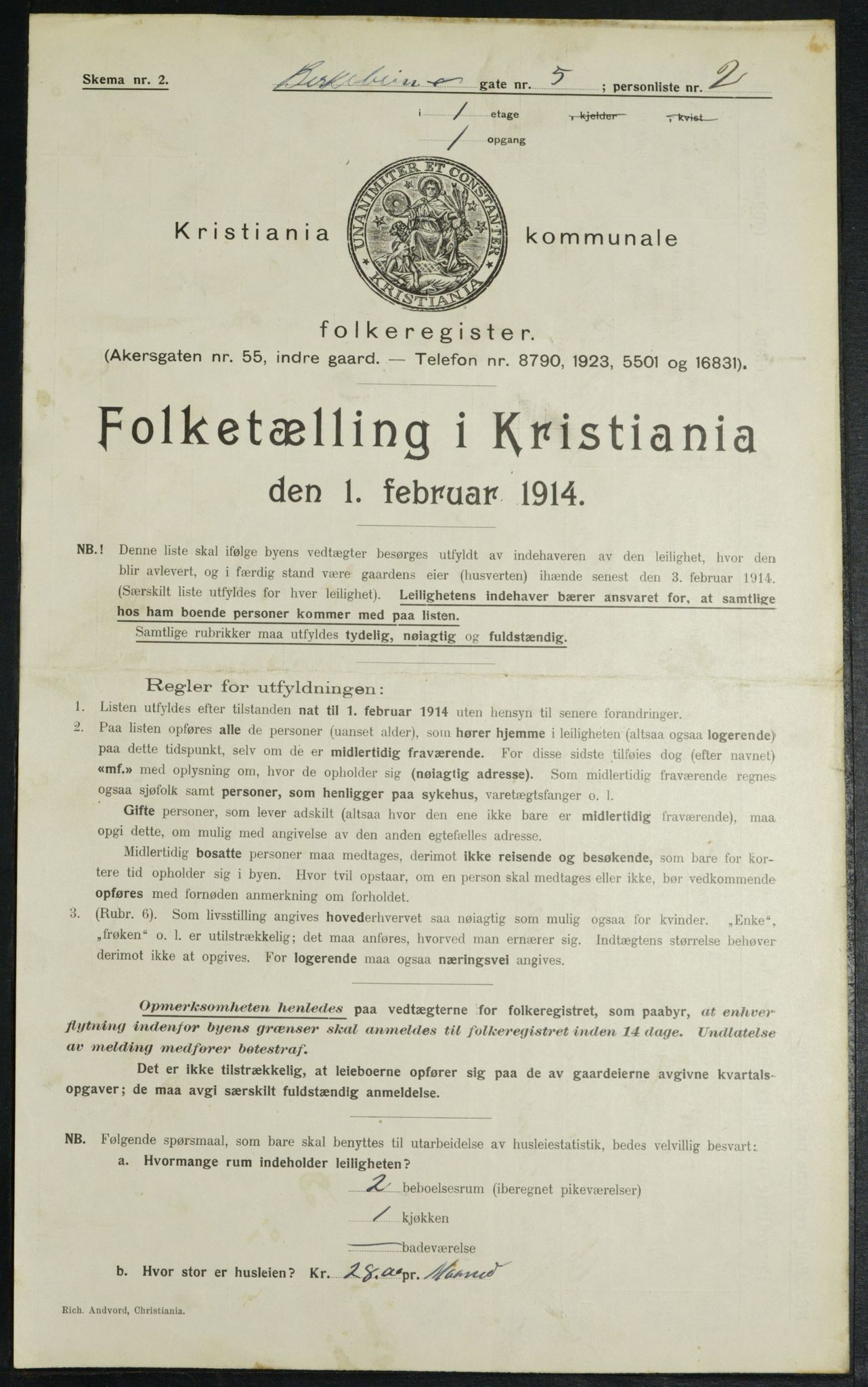 OBA, Municipal Census 1914 for Kristiania, 1914, p. 4936