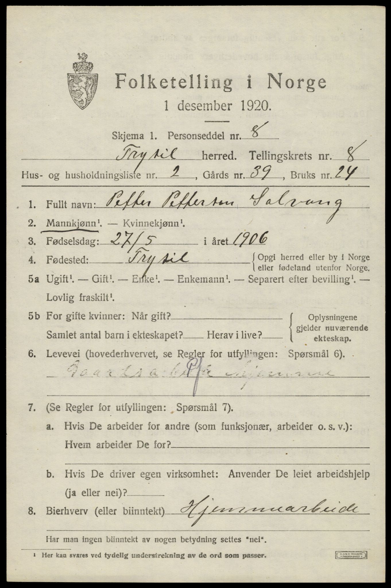 SAH, 1920 census for Trysil, 1920, p. 6247