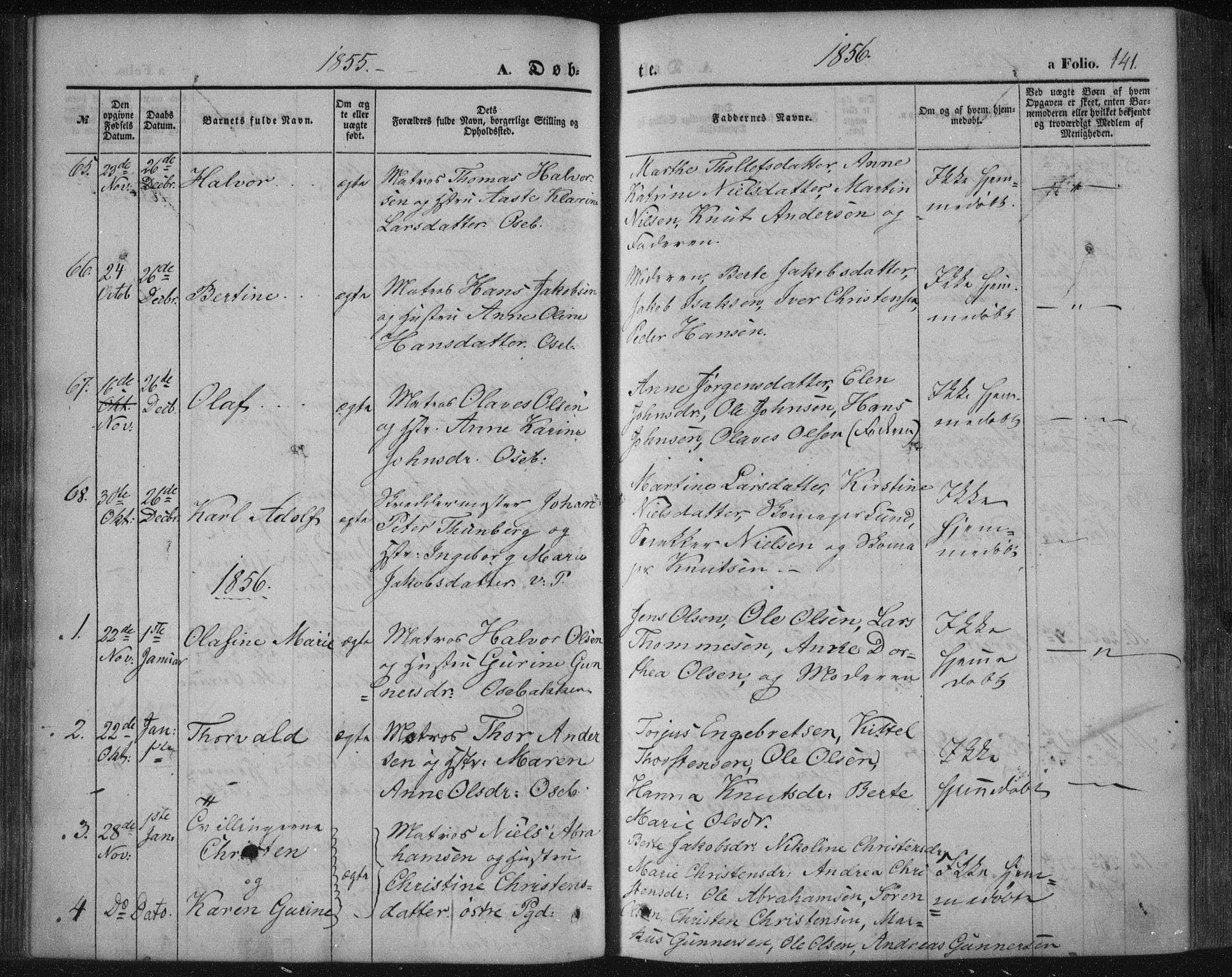 Porsgrunn kirkebøker , SAKO/A-104/F/Fa/L0006: Parish register (official) no. 6, 1841-1857, p. 141