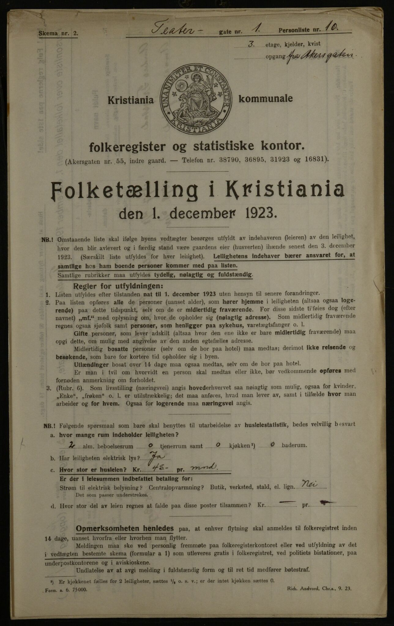 OBA, Municipal Census 1923 for Kristiania, 1923, p. 118419