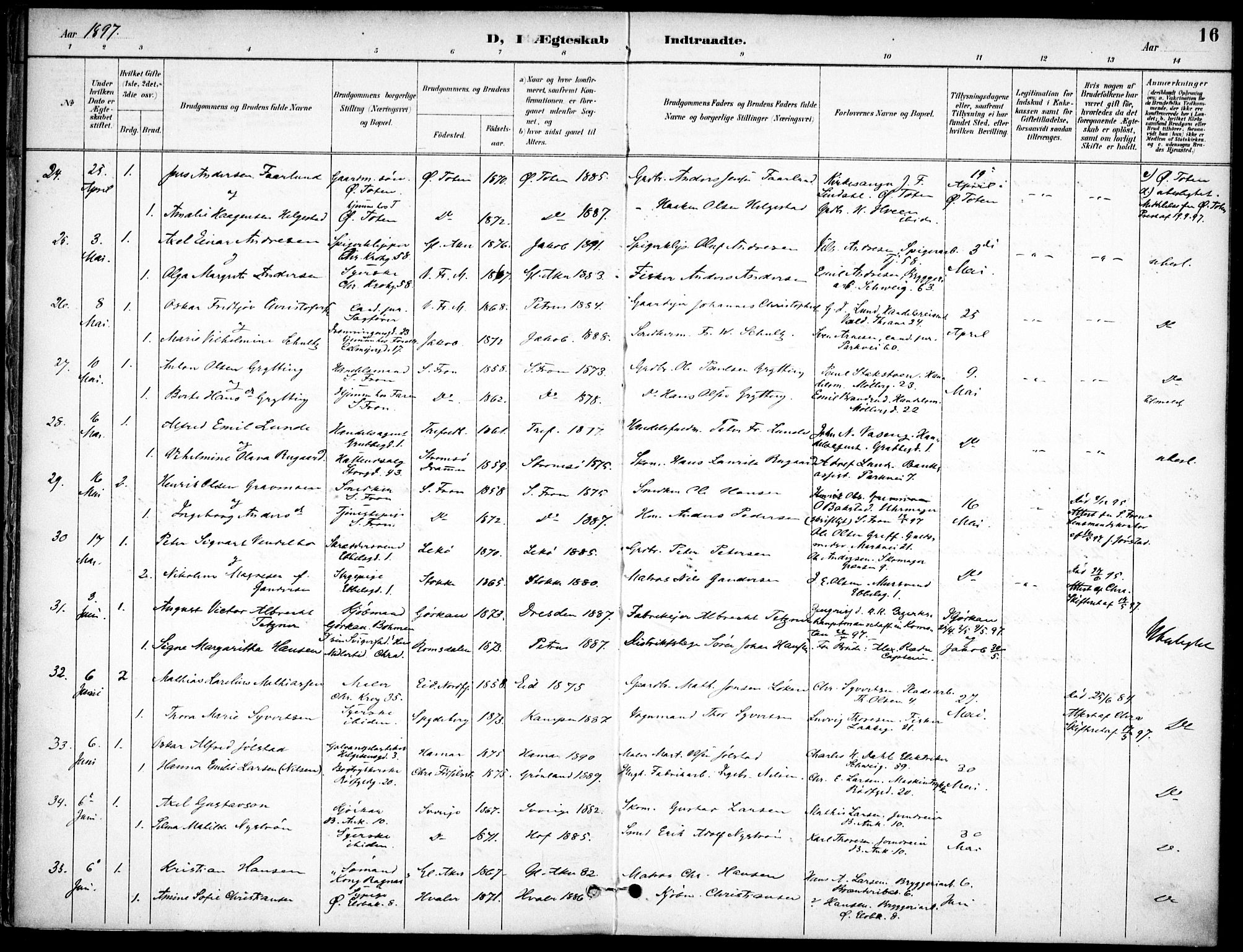 Jakob prestekontor Kirkebøker, SAO/A-10850/F/Fa/L0006: Parish register (official) no. 6, 1895-1908, p. 16