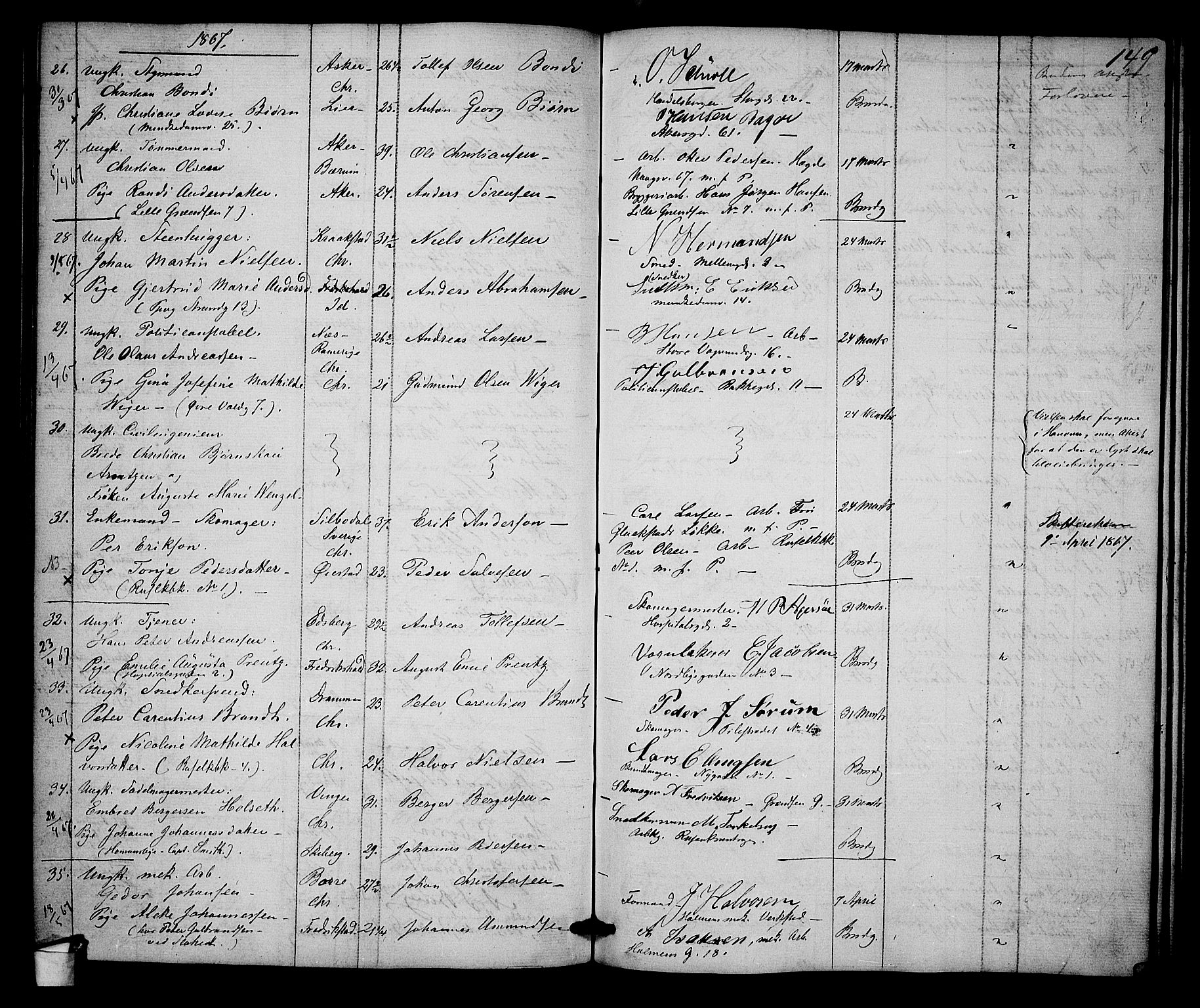 Trefoldighet prestekontor Kirkebøker, AV/SAO-A-10882/H/Ha/L0001: Banns register no. 1, 1858-1870, p. 149