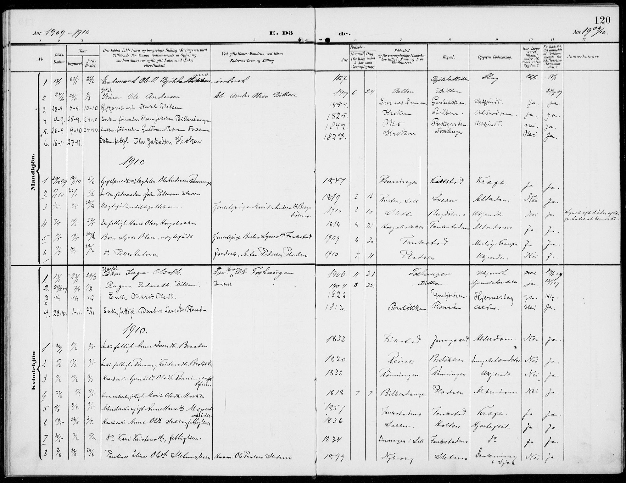 Sel prestekontor, SAH/PREST-074/H/Ha/Haa/L0001: Parish register (official) no. 1, 1905-1922, p. 120