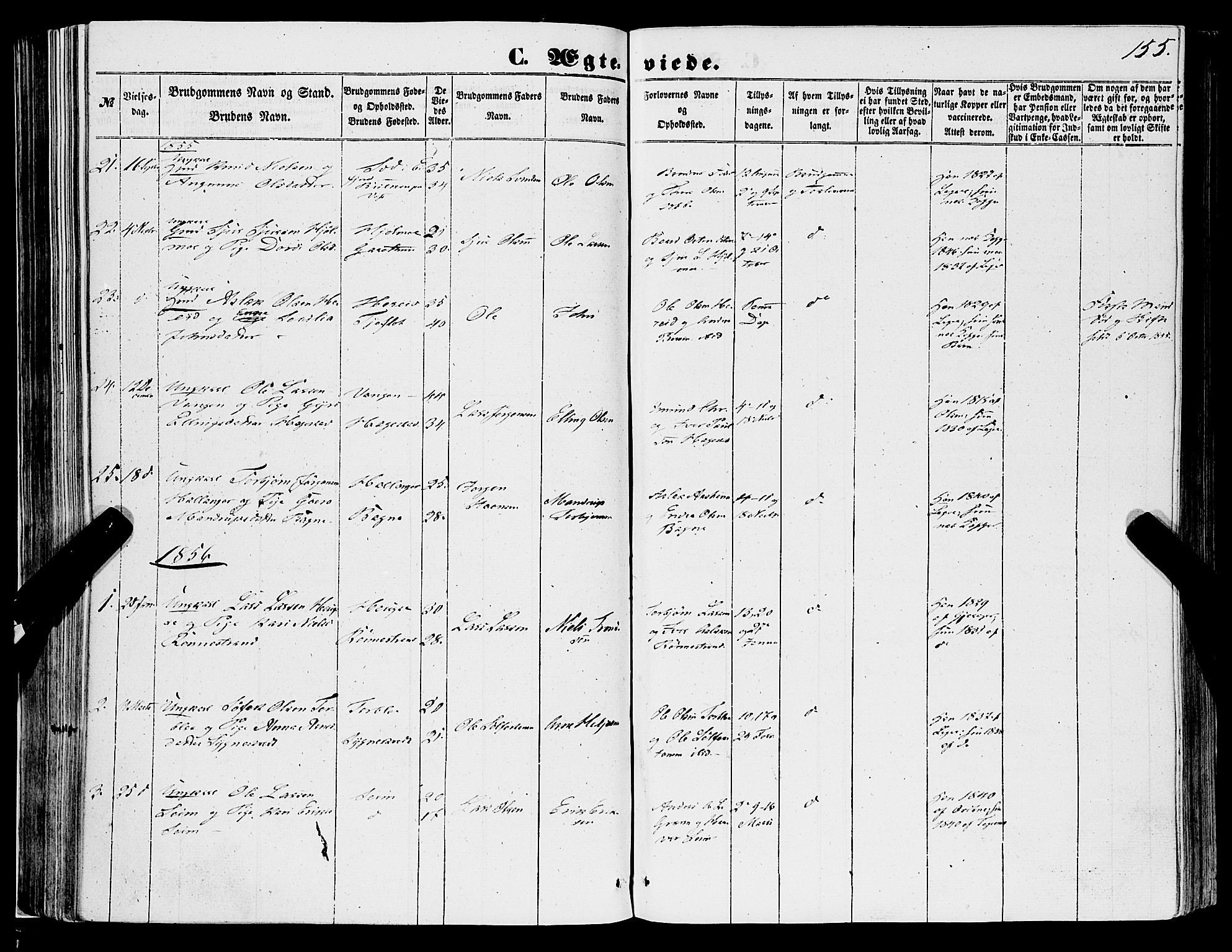 Ulvik sokneprestembete, SAB/A-78801/H/Haa: Parish register (official) no. A 13, 1853-1863, p. 155