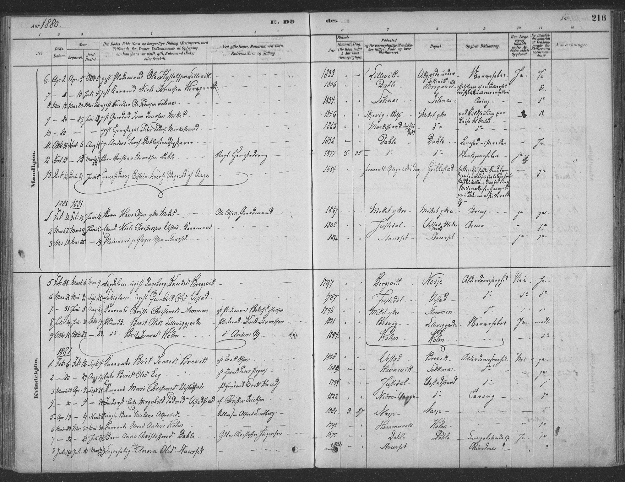 Ministerialprotokoller, klokkerbøker og fødselsregistre - Møre og Romsdal, AV/SAT-A-1454/547/L0604: Parish register (official) no. 547A06, 1878-1906, p. 216