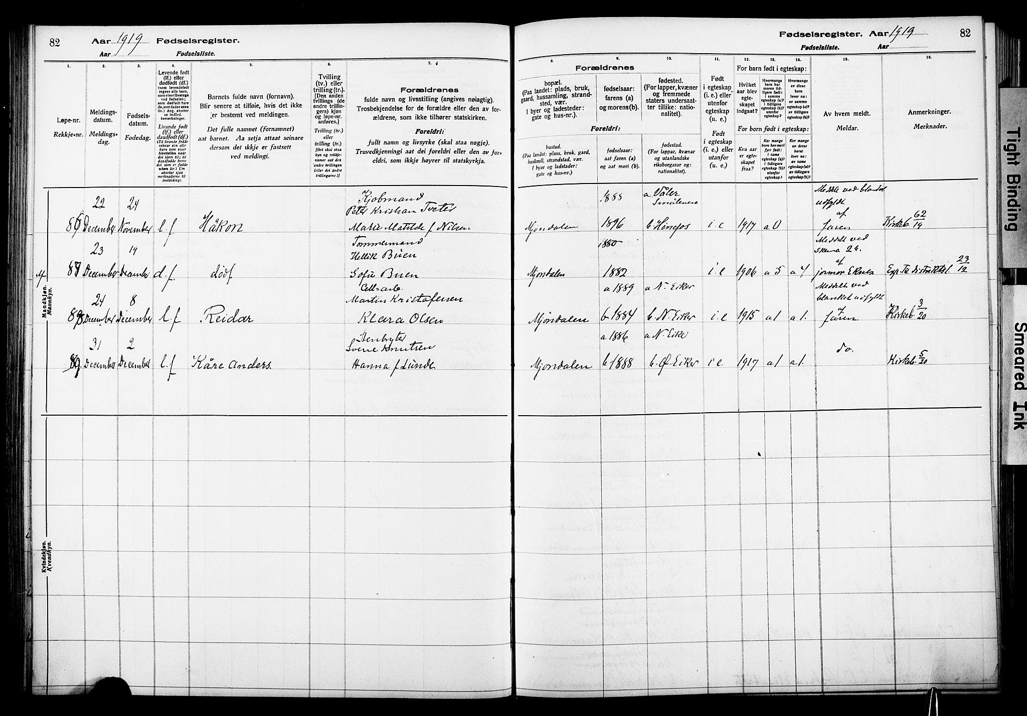 Nedre Eiker kirkebøker, AV/SAKO-A-612/J/Ja/L0001: Birth register no. 1, 1916-1925, p. 82