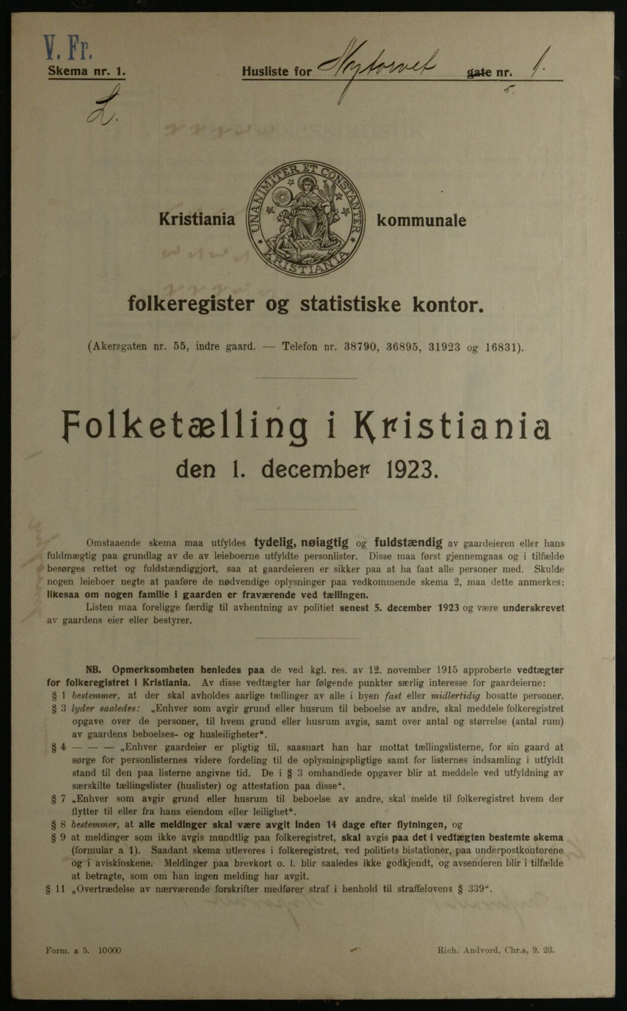 OBA, Municipal Census 1923 for Kristiania, 1923, p. 81307