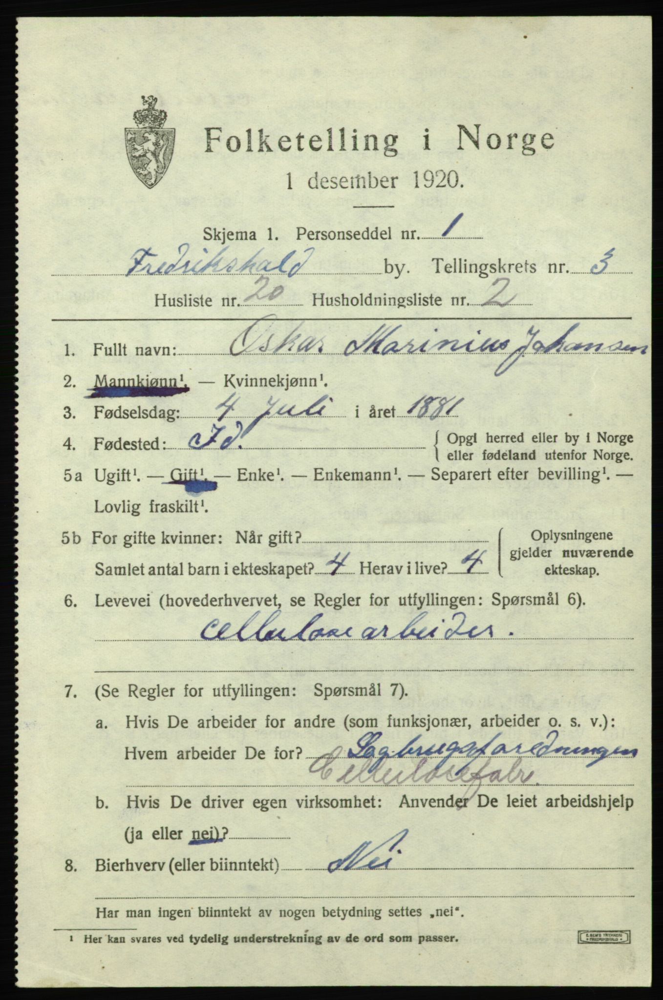 SAO, 1920 census for Fredrikshald, 1920, p. 10914