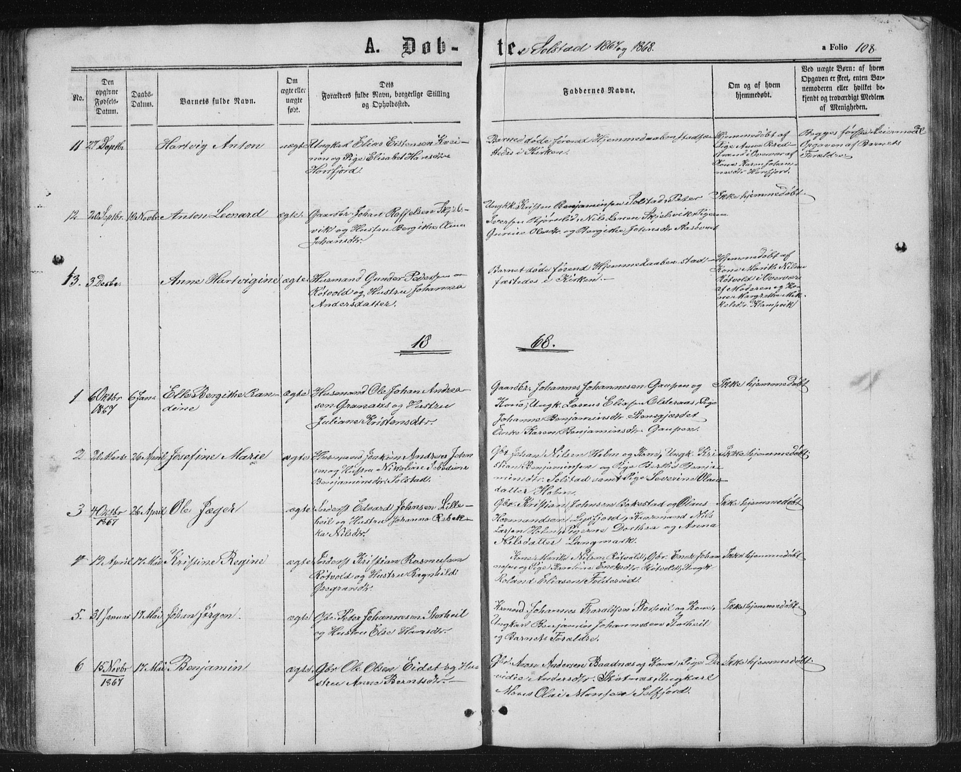 Ministerialprotokoller, klokkerbøker og fødselsregistre - Nordland, AV/SAT-A-1459/810/L0159: Parish register (copy) no. 810C02 /2, 1863-1883, p. 108