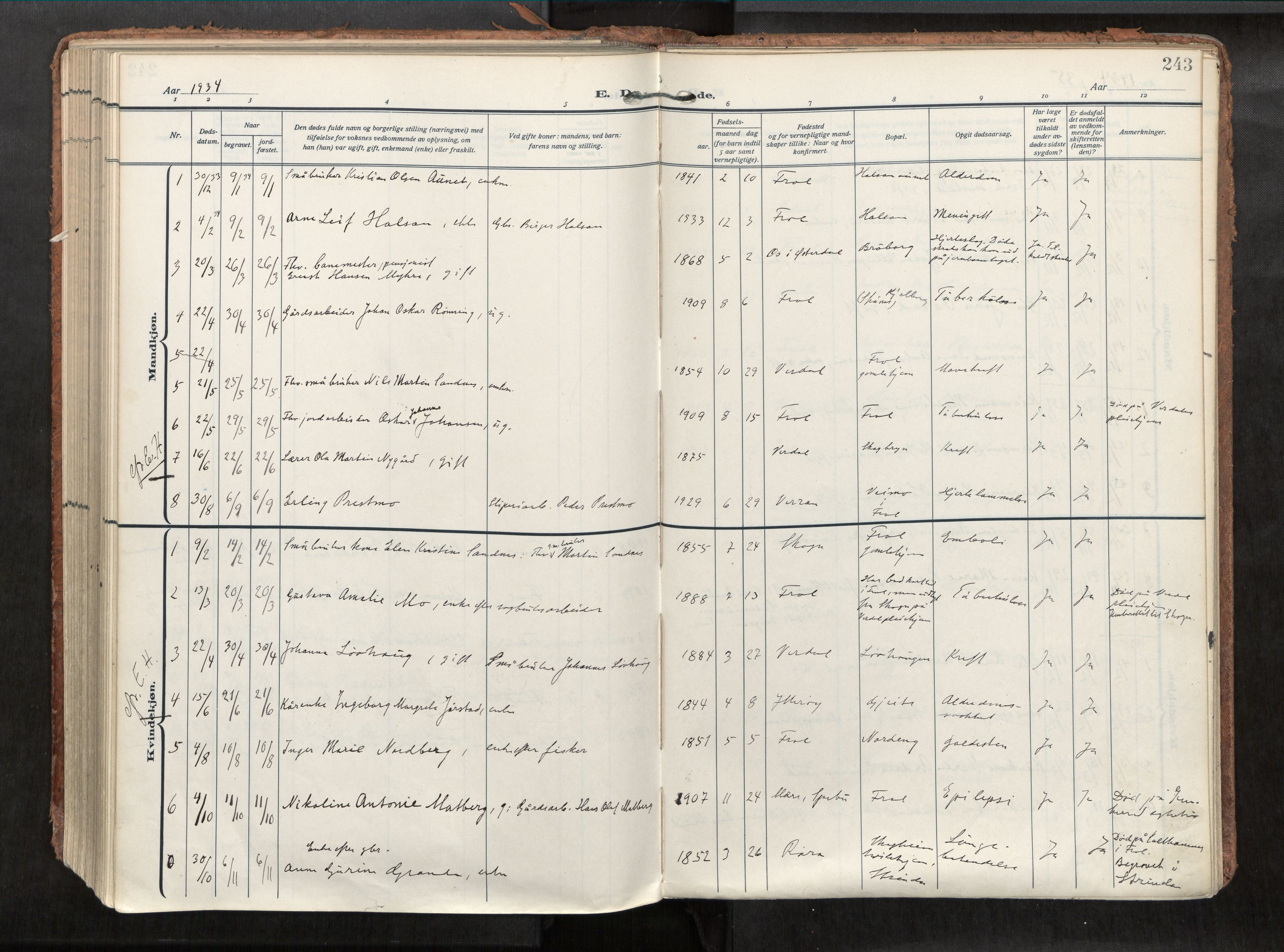 Levanger sokneprestkontor, SAT/A-1301/2/H/Haa/L0002: Parish register (official) no. 2, 1912-1935, p. 243