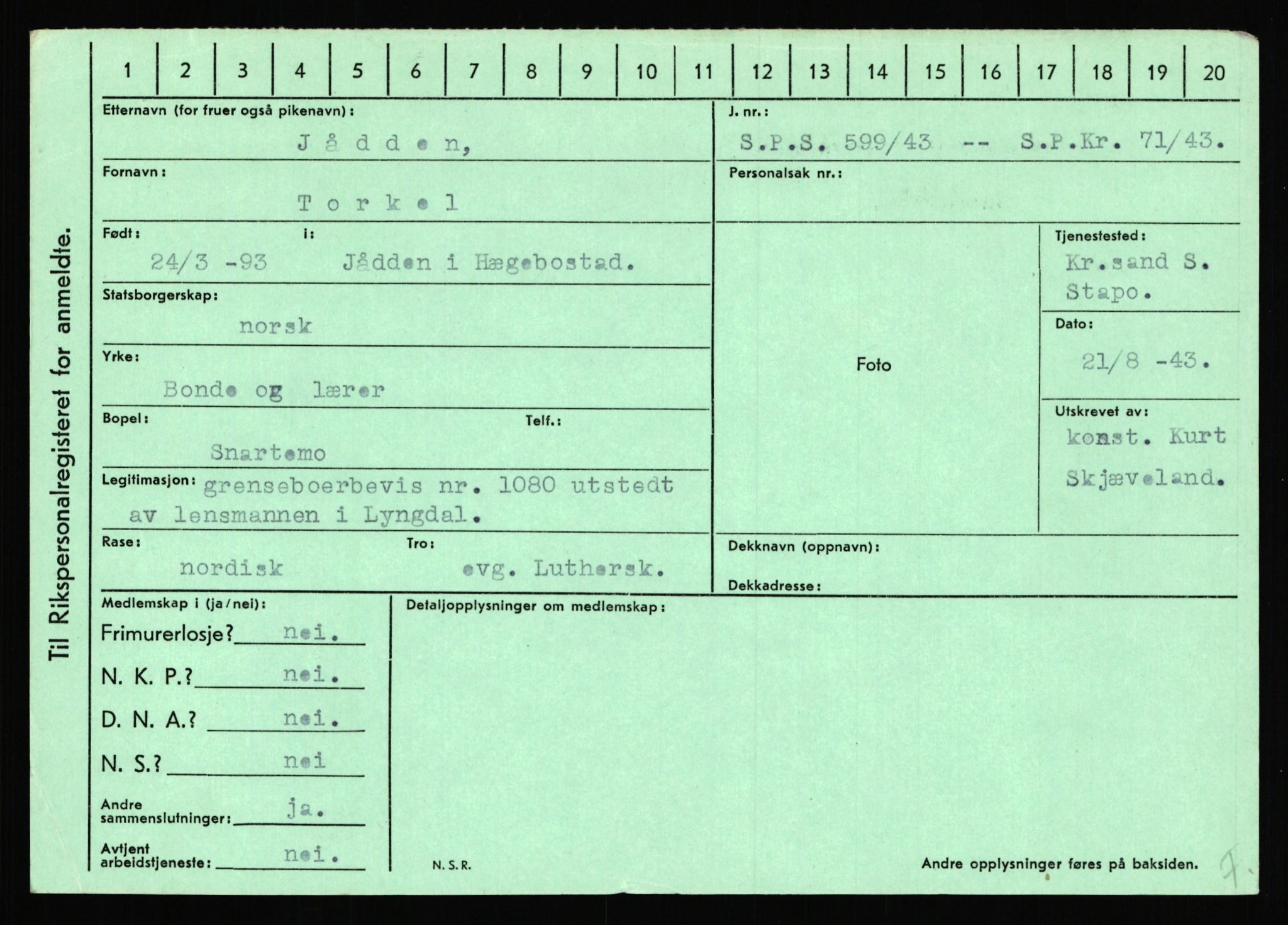 Statspolitiet - Hovedkontoret / Osloavdelingen, AV/RA-S-1329/C/Ca/L0007: Hol - Joelsen, 1943-1945, p. 2849