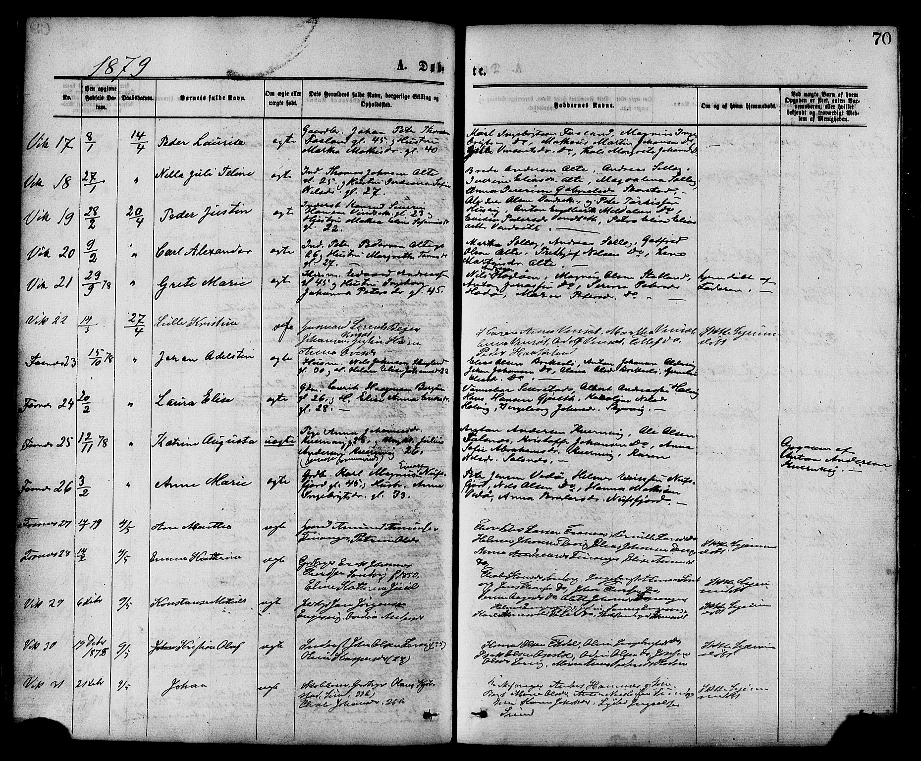 Ministerialprotokoller, klokkerbøker og fødselsregistre - Nord-Trøndelag, SAT/A-1458/773/L0616: Parish register (official) no. 773A07, 1870-1887, p. 70