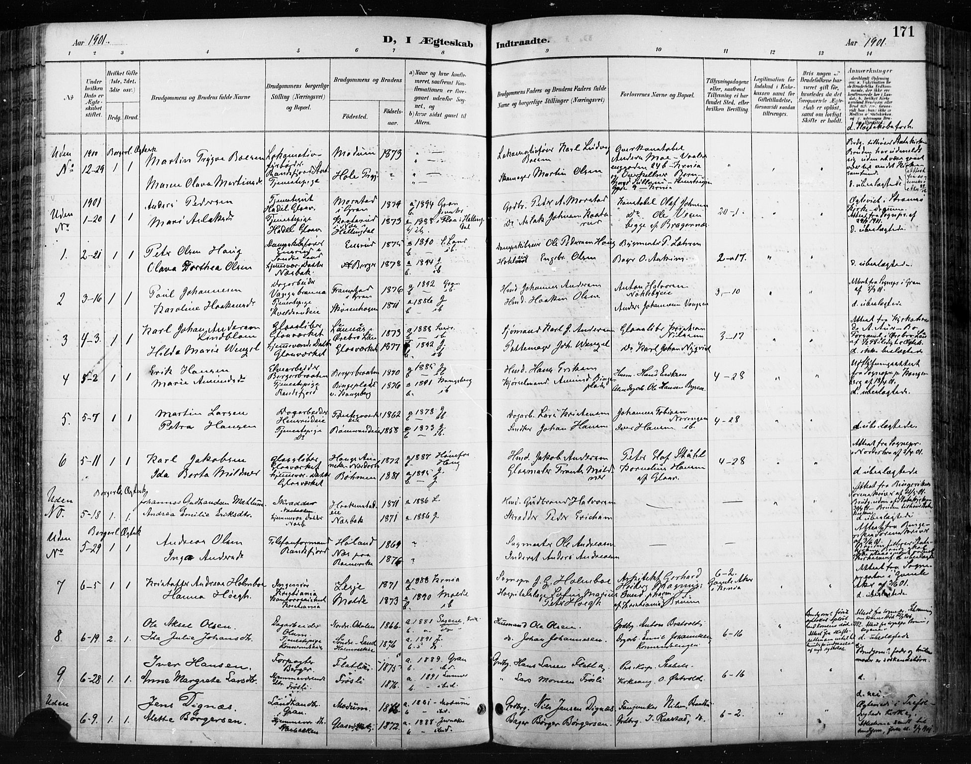 Jevnaker prestekontor, SAH/PREST-116/H/Ha/Haa/L0009: Parish register (official) no. 9, 1891-1901, p. 171
