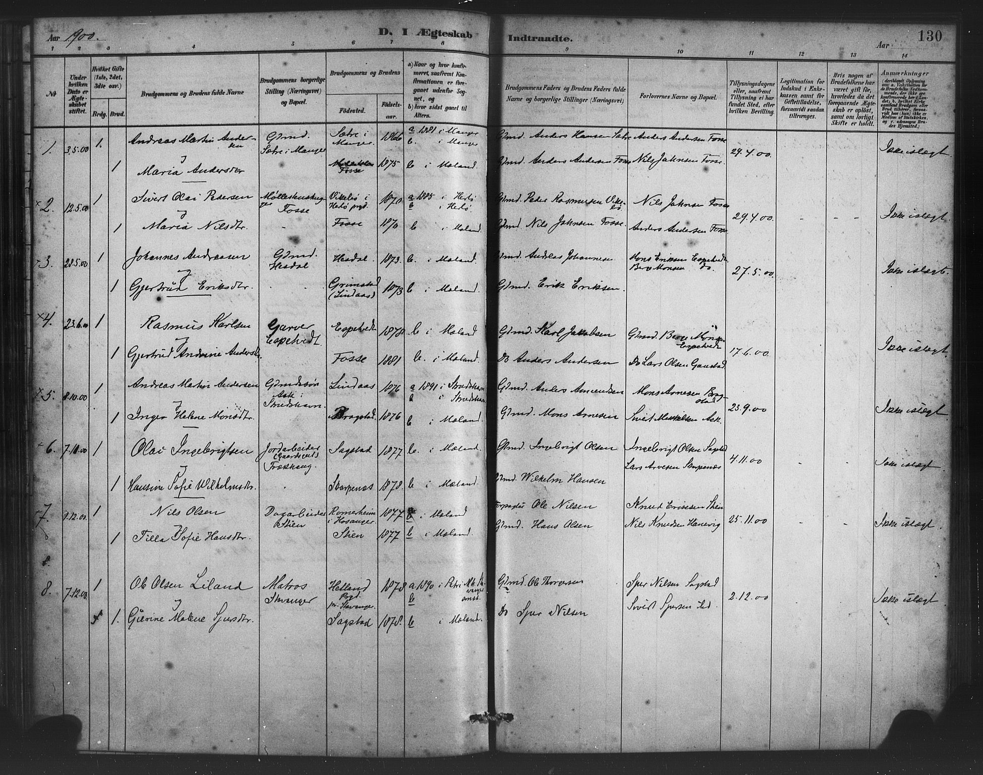 Alversund Sokneprestembete, SAB/A-73901/H/Ha/Haa/Haac/L0001: Parish register (official) no. C 1, 1882-1900, p. 130