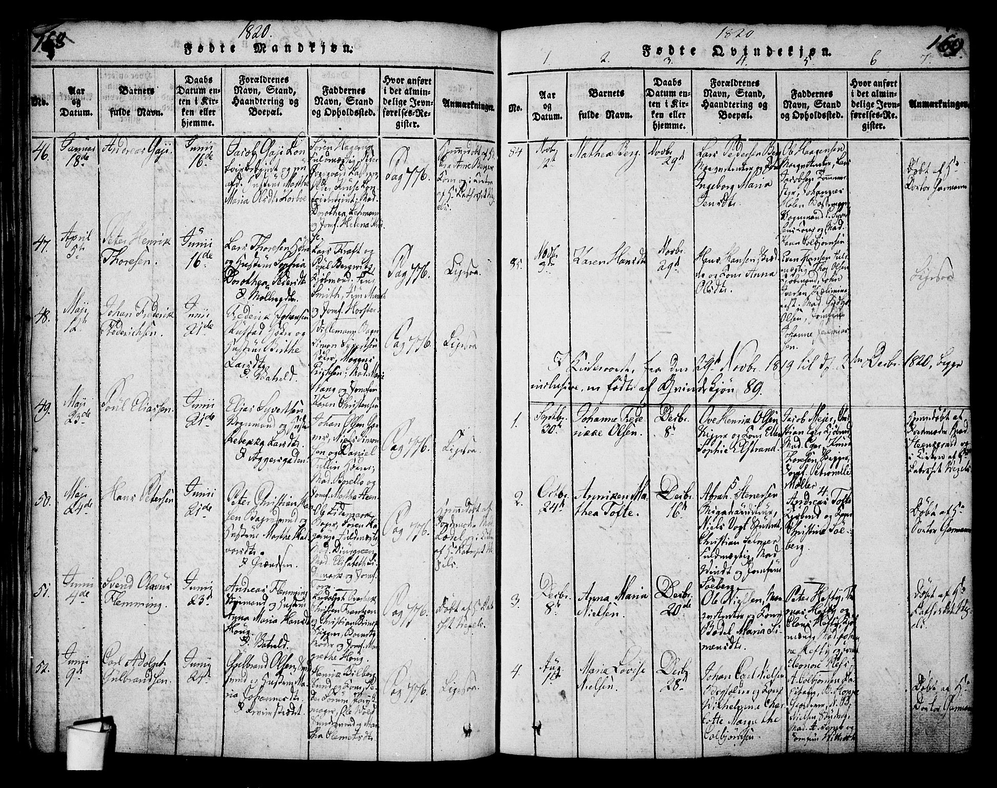 Oslo domkirke Kirkebøker, AV/SAO-A-10752/G/Ga/L0001: Parish register (copy) no. 1, 1817-1825, p. 168-169