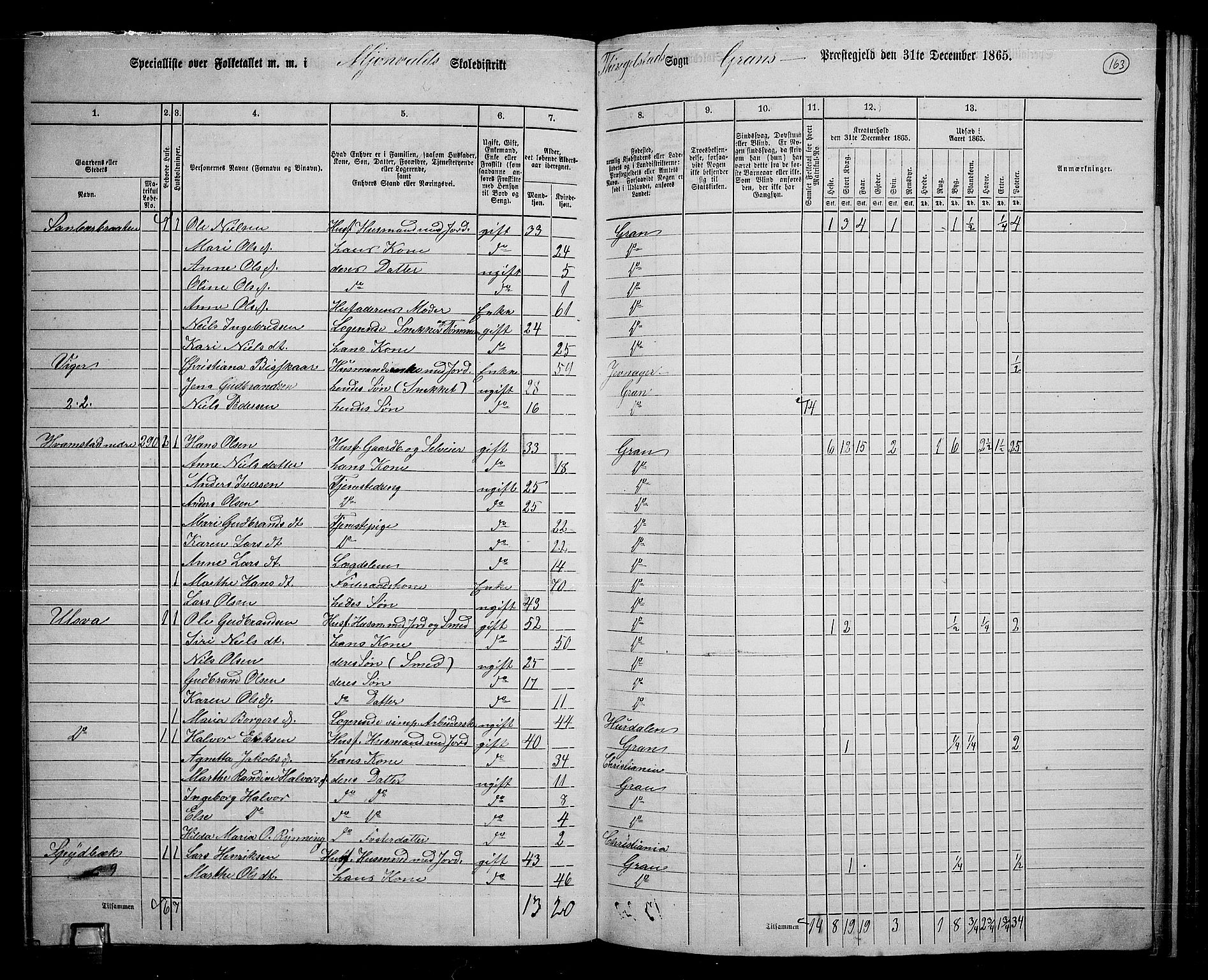 RA, 1865 census for Gran, 1865, p. 141