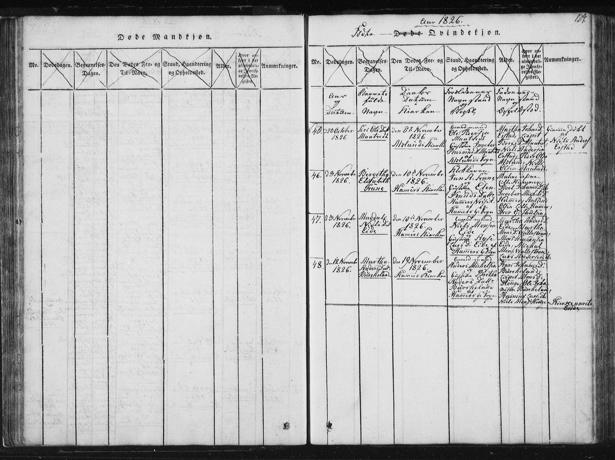 Hamre sokneprestembete, SAB/A-75501/H/Ha/Haa/Haaa/L0010: Parish register (official) no. A 10, 1816-1826, p. 124