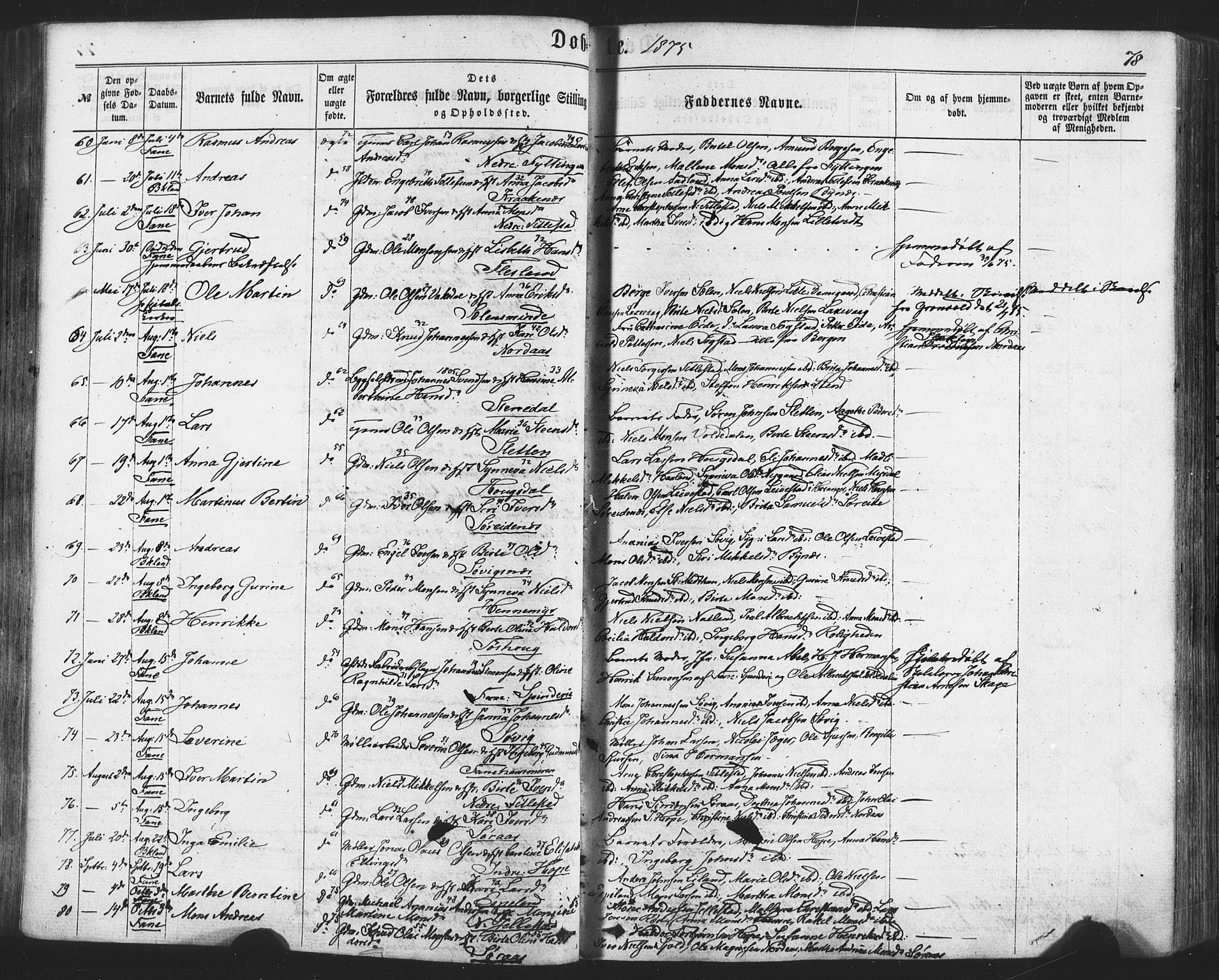 Fana Sokneprestembete, AV/SAB-A-75101/H/Haa/Haaa/L0012: Parish register (official) no. A 12, 1862-1878, p. 78