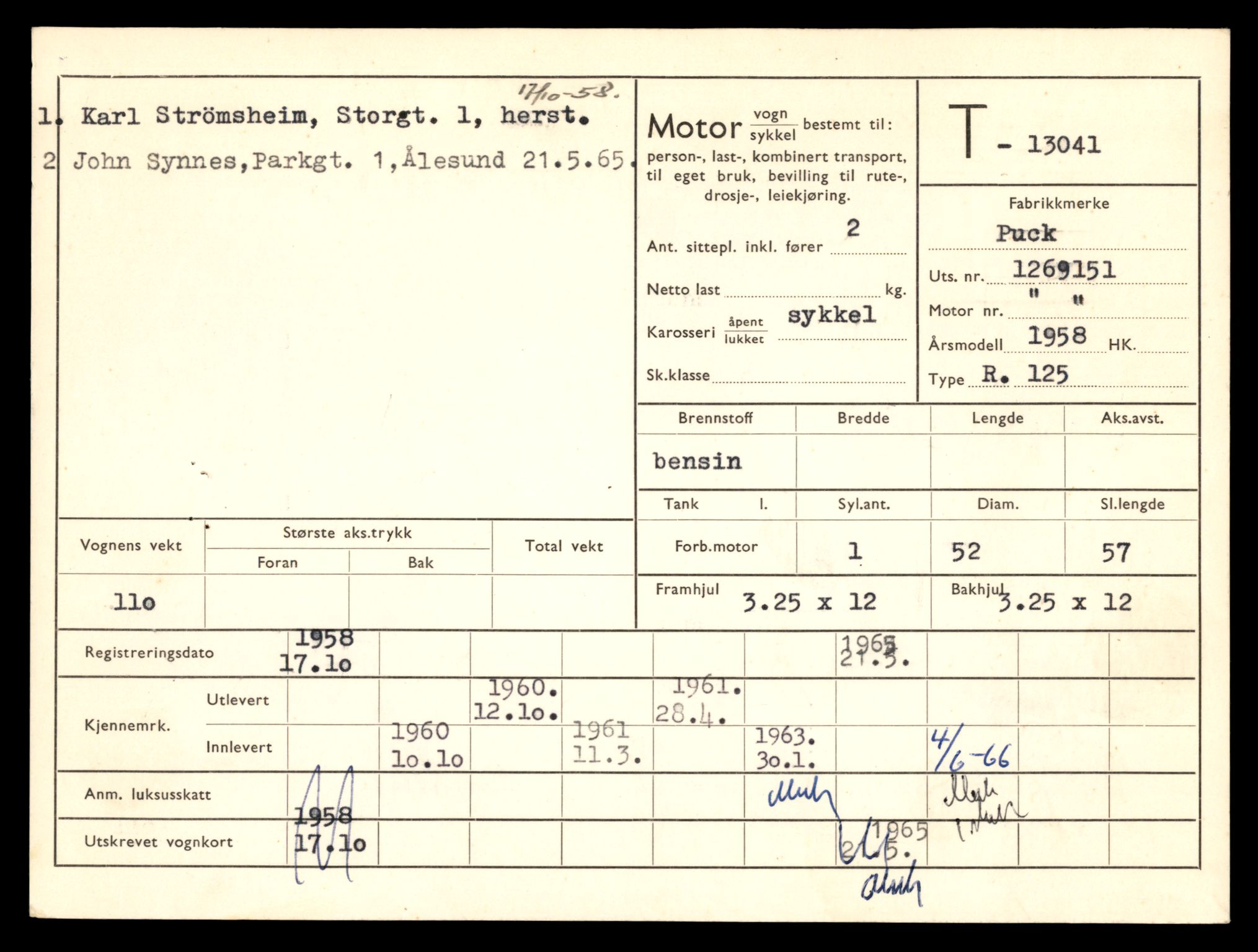 Møre og Romsdal vegkontor - Ålesund trafikkstasjon, SAT/A-4099/F/Fe/L0037: Registreringskort for kjøretøy T 13031 - T 13179, 1927-1998, p. 253