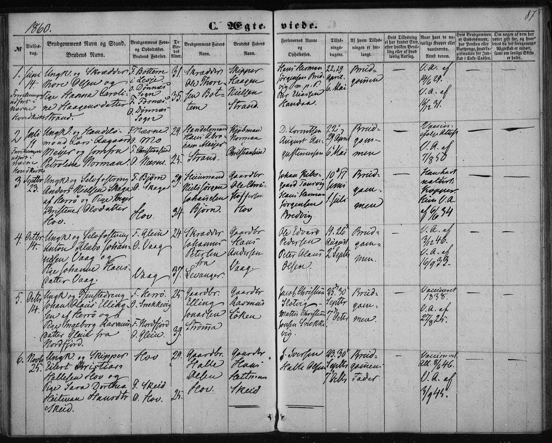 Ministerialprotokoller, klokkerbøker og fødselsregistre - Nordland, AV/SAT-A-1459/835/L0523: Parish register (official) no. 835A01, 1855-1865, p. 87