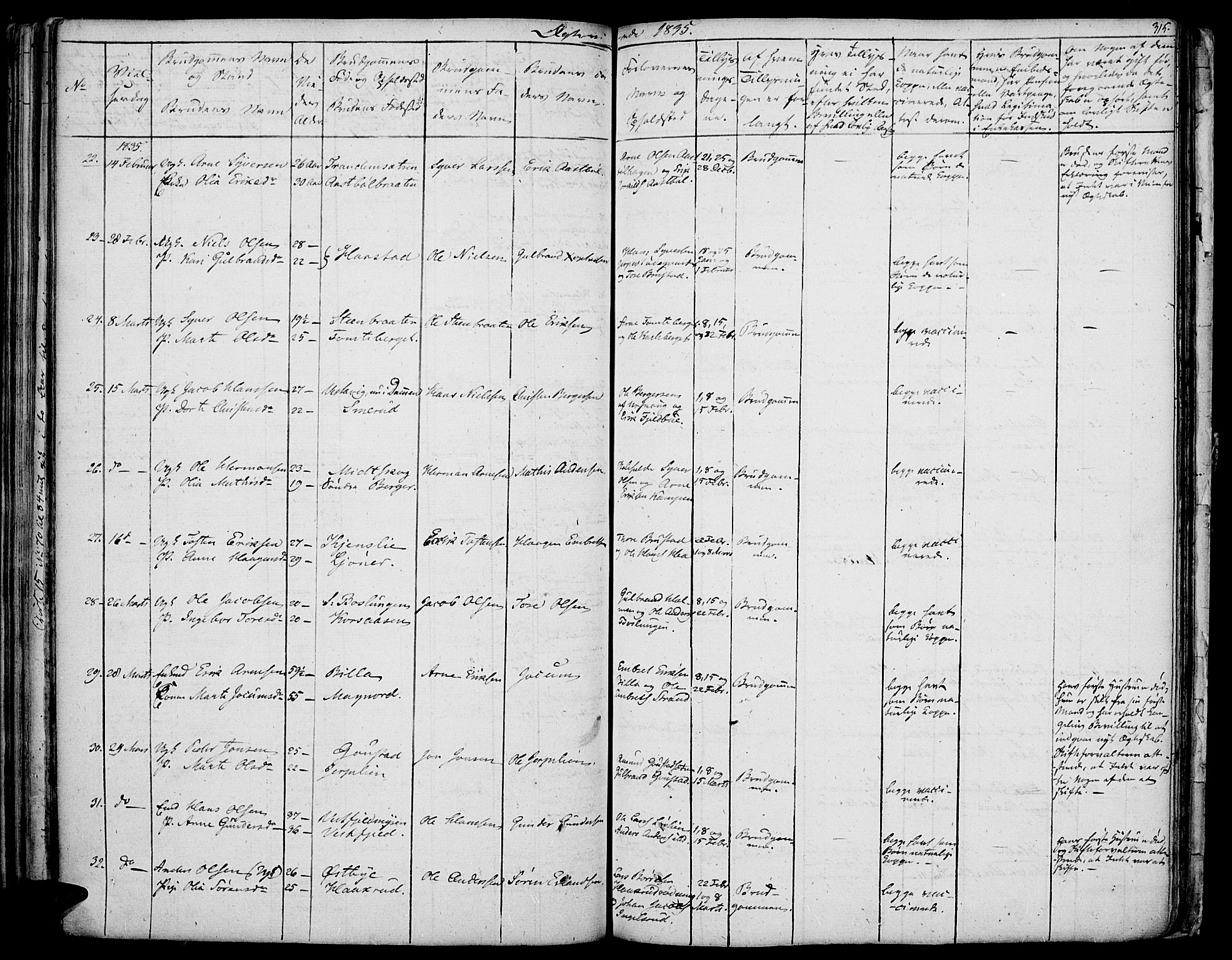 Vinger prestekontor, SAH/PREST-024/H/Ha/Haa/L0007: Parish register (official) no. 7, 1826-1839, p. 315