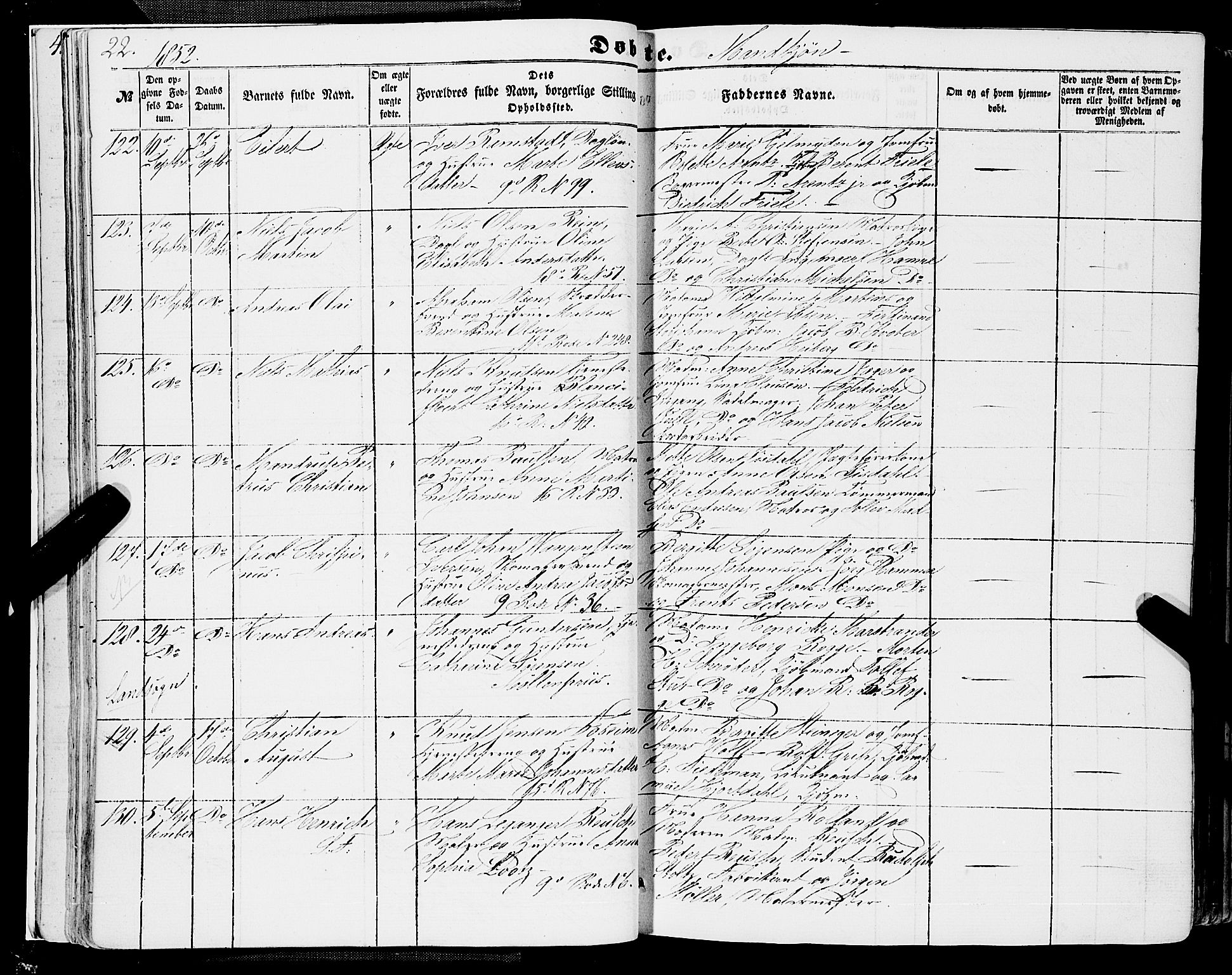 Domkirken sokneprestembete, SAB/A-74801/H/Haa/L0020: Parish register (official) no. B 3, 1851-1859, p. 22