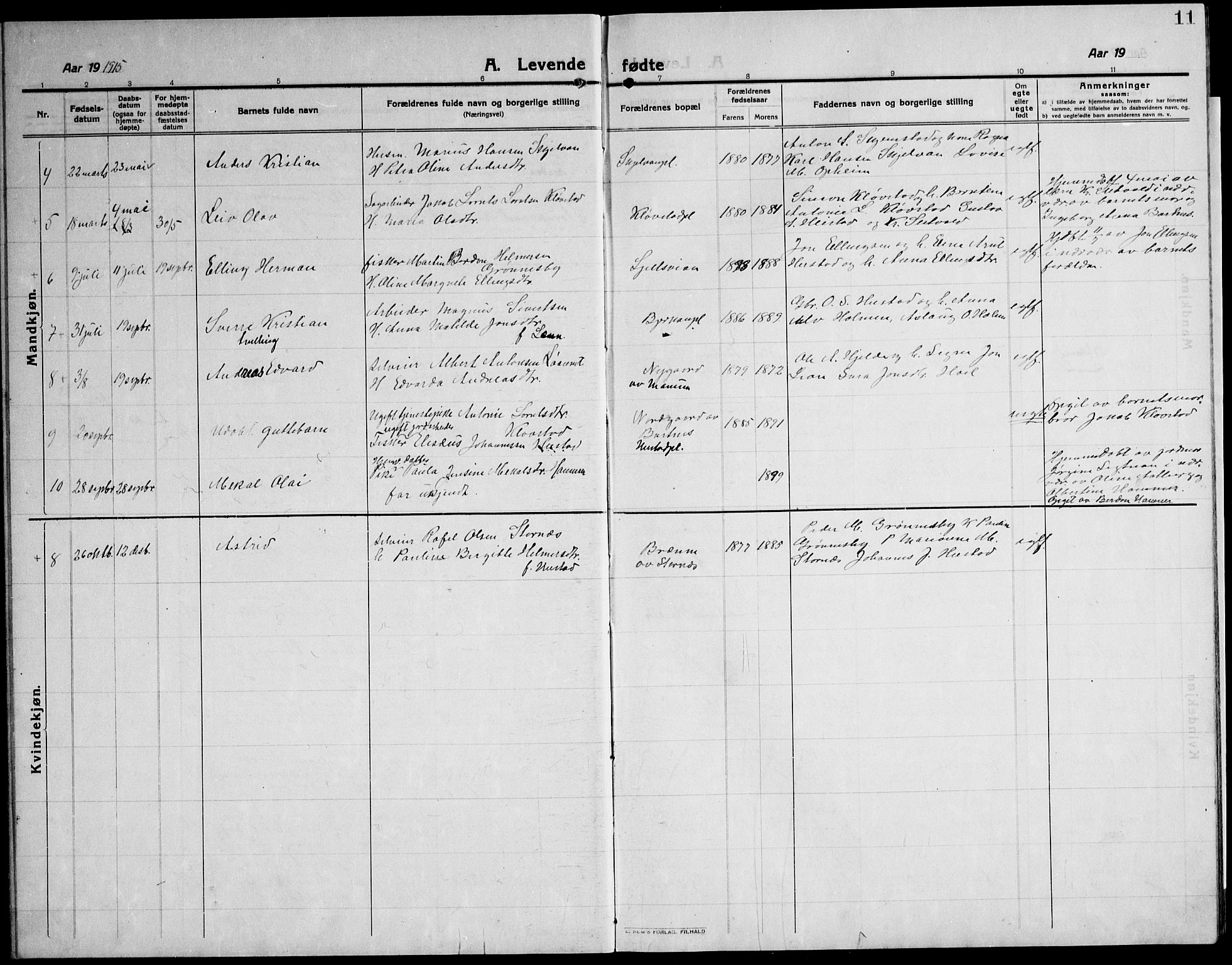 Ministerialprotokoller, klokkerbøker og fødselsregistre - Nord-Trøndelag, SAT/A-1458/732/L0319: Parish register (copy) no. 732C03, 1911-1945, p. 11