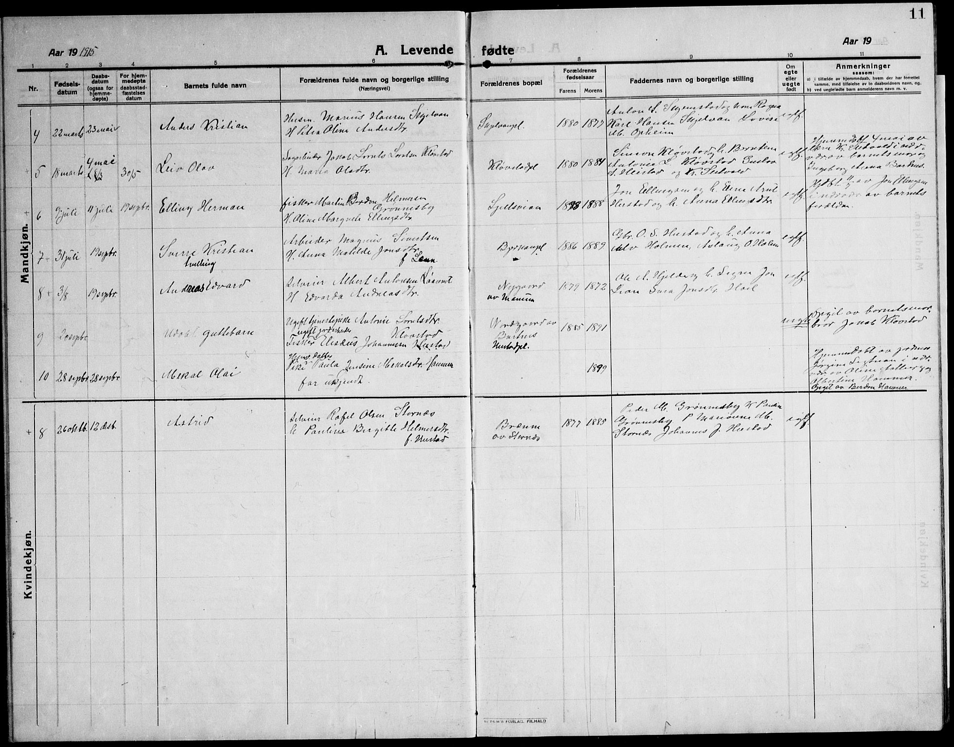 Ministerialprotokoller, klokkerbøker og fødselsregistre - Nord-Trøndelag, AV/SAT-A-1458/732/L0319: Parish register (copy) no. 732C03, 1911-1945, p. 11