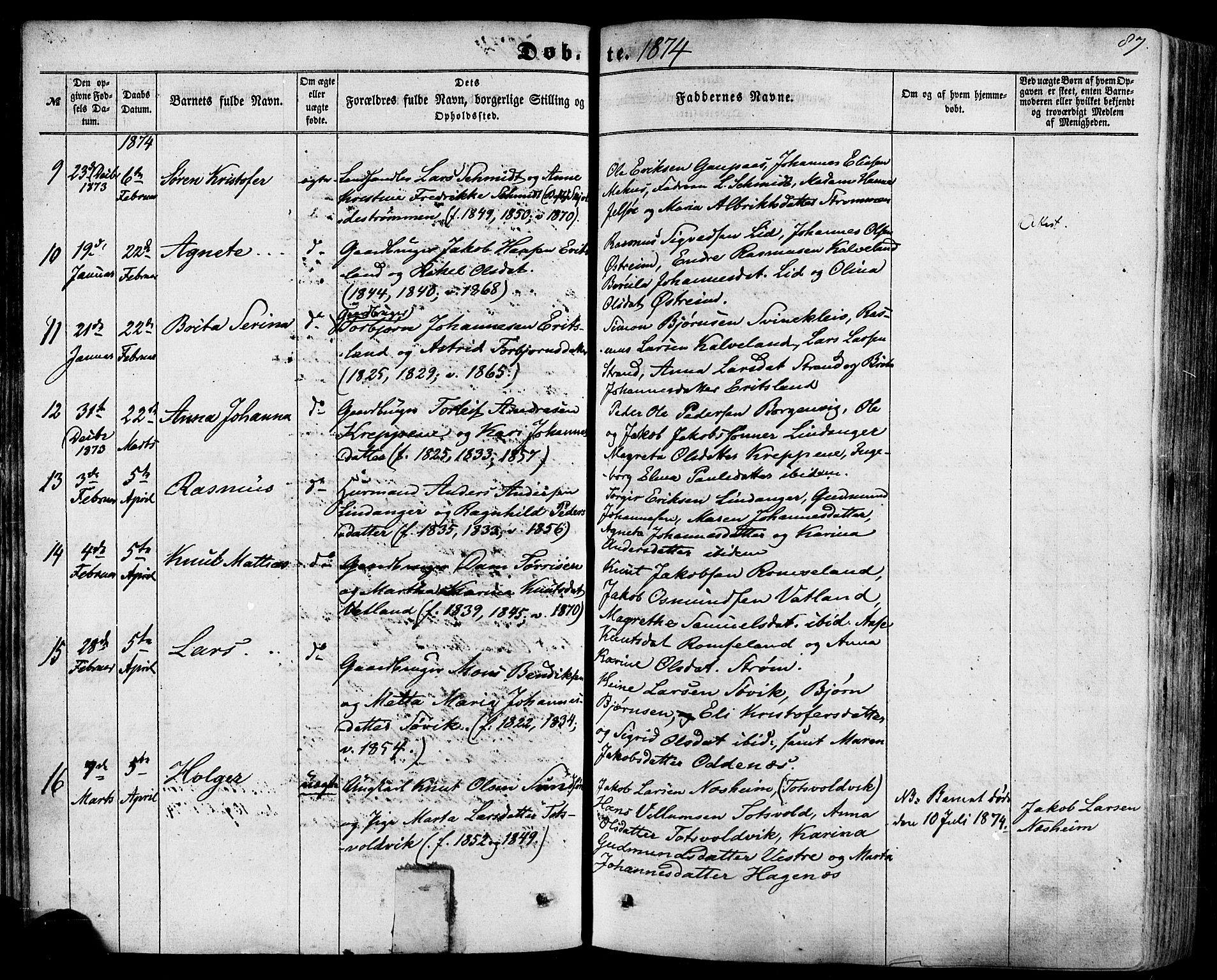 Skjold sokneprestkontor, SAST/A-101847/H/Ha/Haa/L0008: Parish register (official) no. A 8, 1856-1882, p. 87