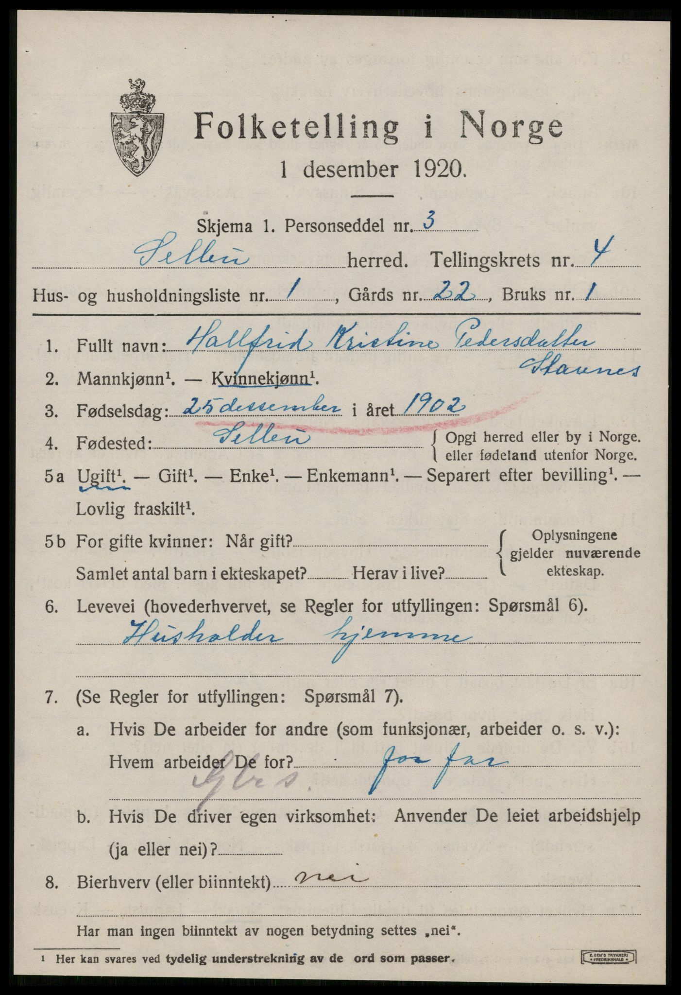 SAT, 1920 census for Selbu, 1920, p. 2770