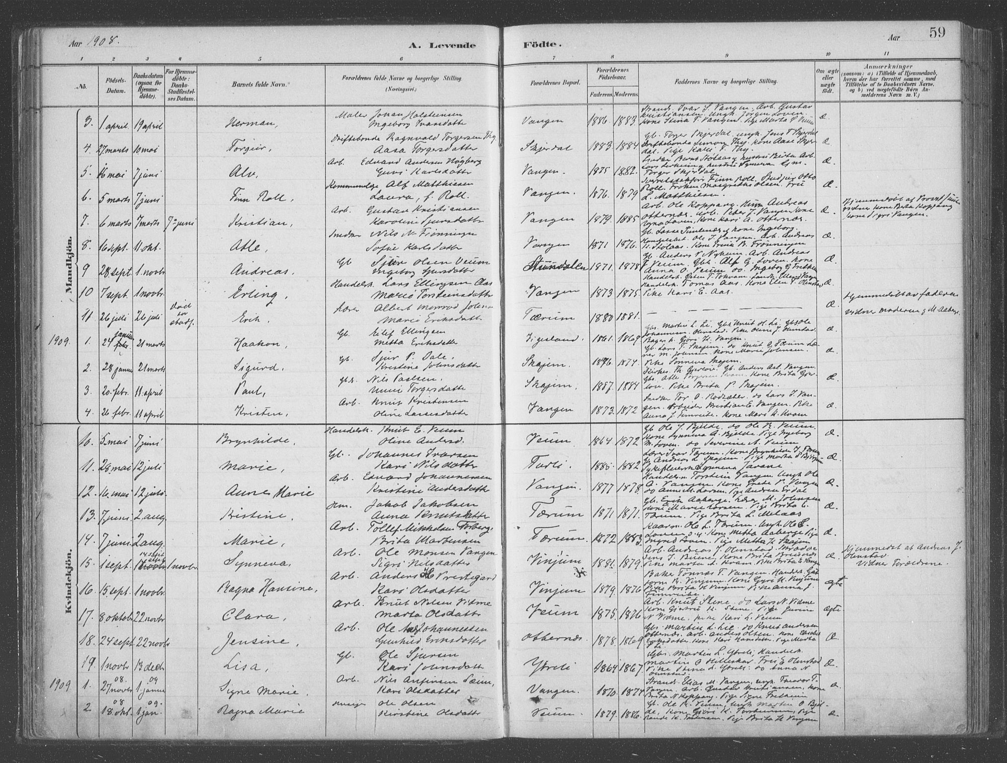 Aurland sokneprestembete, SAB/A-99937/H/Ha/Hab/L0001: Parish register (official) no. B  1, 1880-1909, p. 59