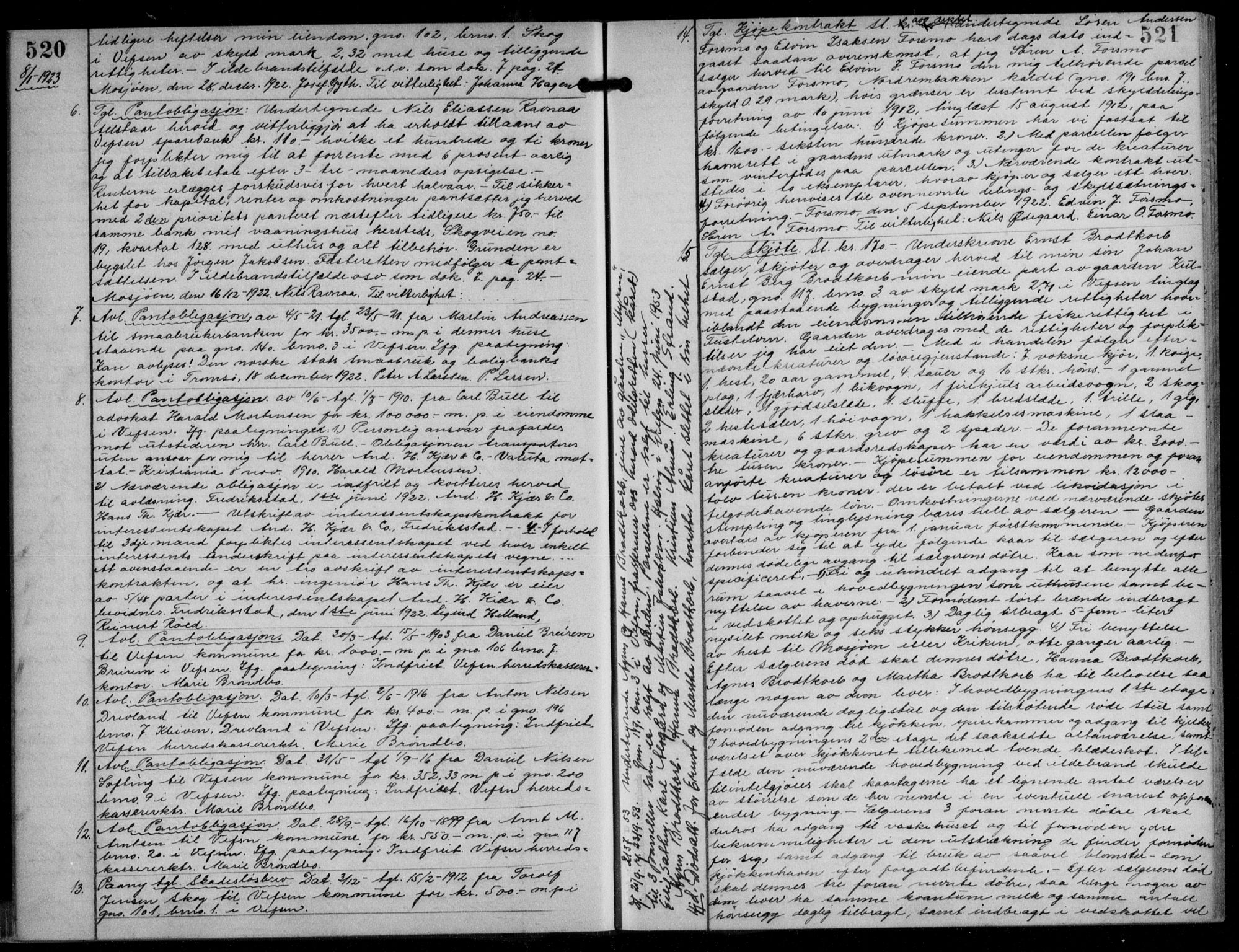 Søndre Helgeland sorenskriveri, SAT/A-4575/1/2/2C/L0022: Mortgage book no. 33, 1921-1925, p. 520-521, Deed date: 08.01.1923