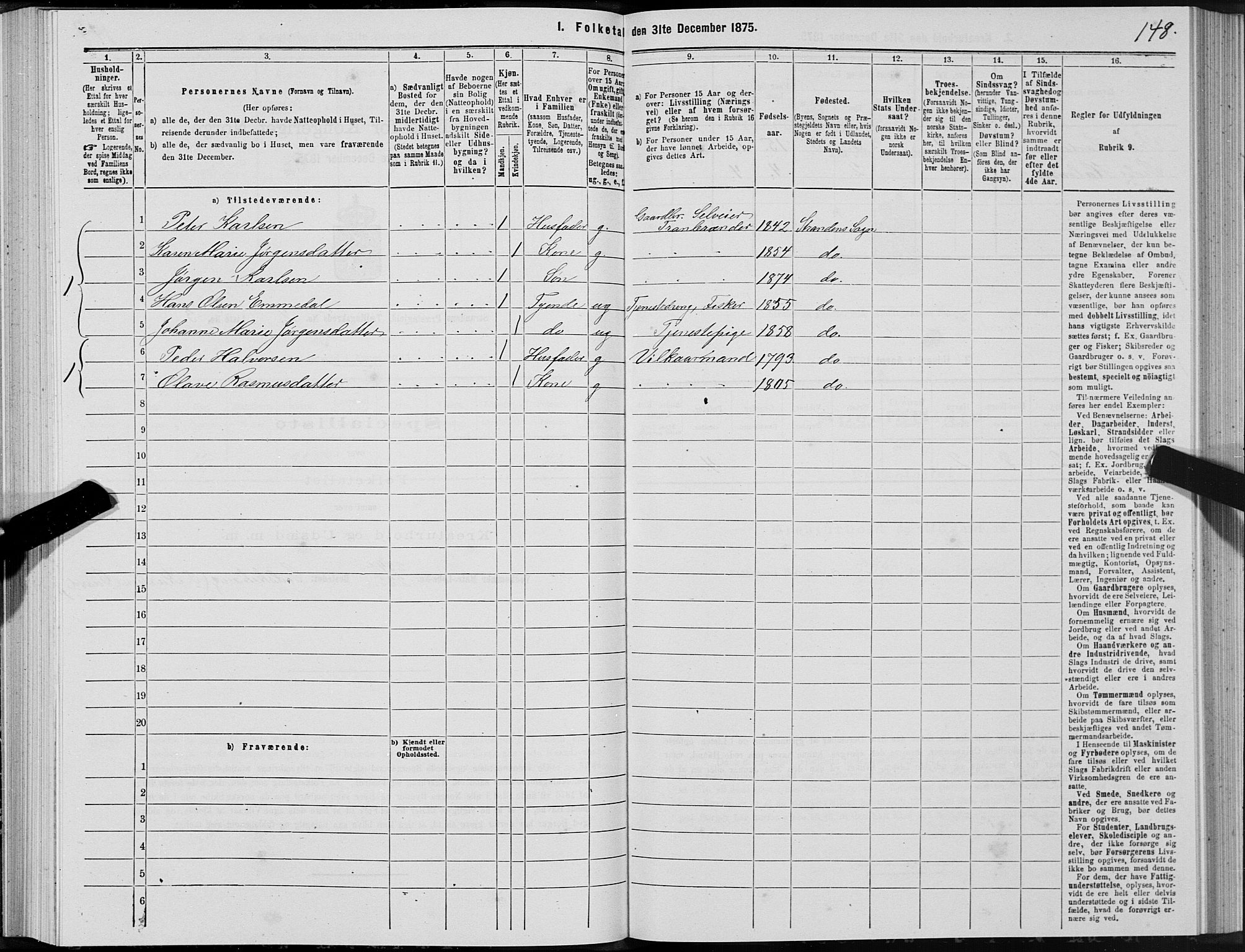 SAT, 1875 census for 1525P Stranda, 1875, p. 1148