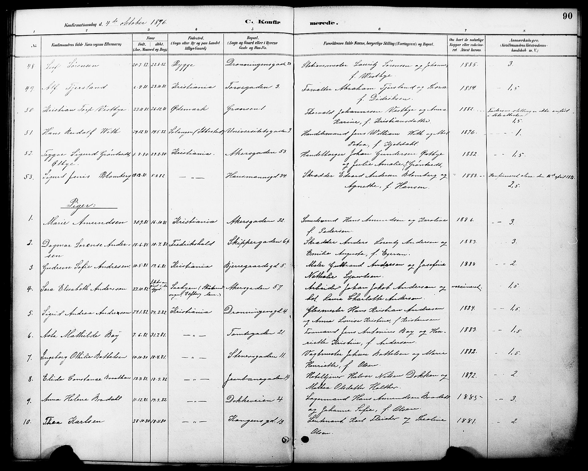 Oslo domkirke Kirkebøker, AV/SAO-A-10752/F/Fa/L0030: Parish register (official) no. 30, 1887-1918, p. 90