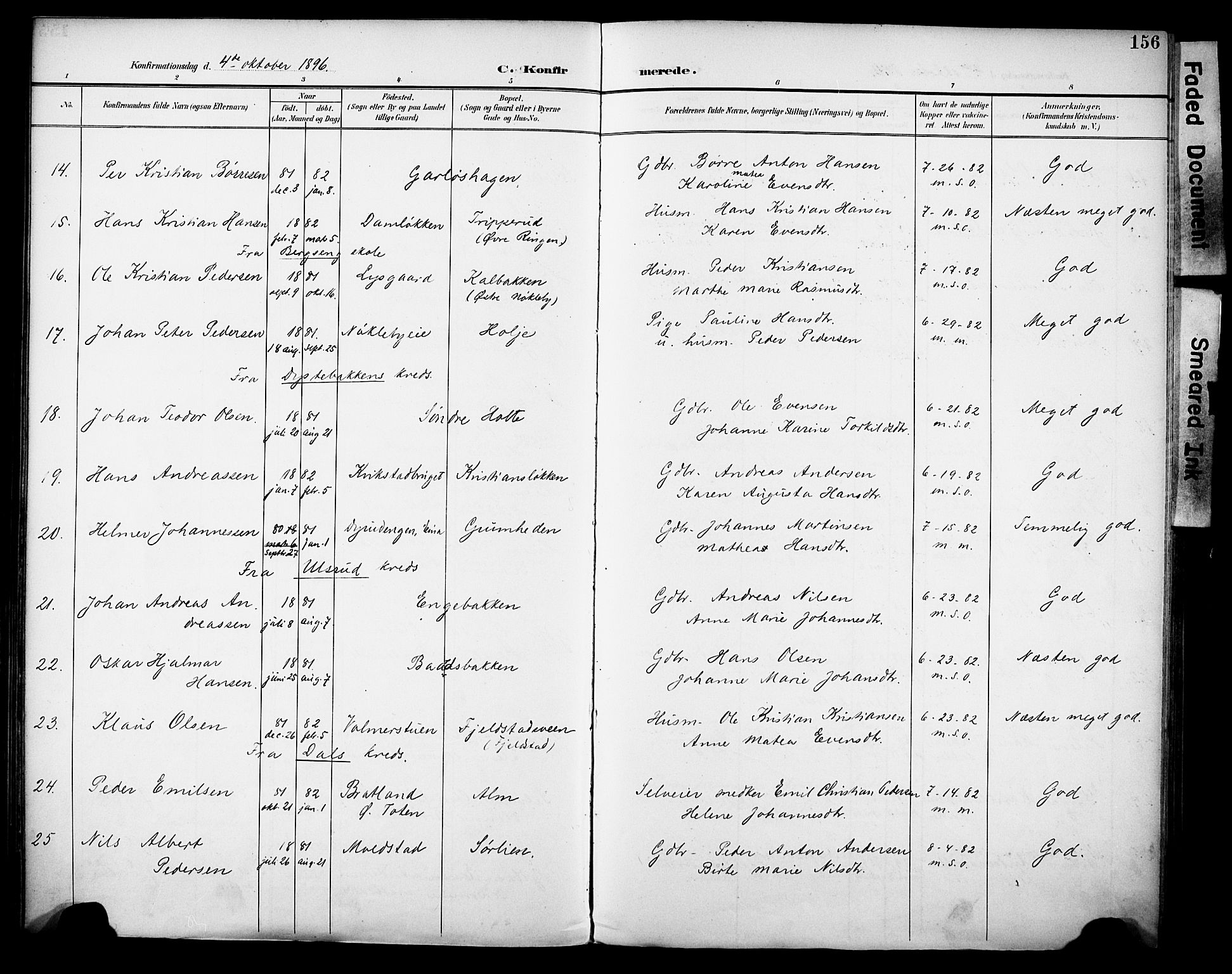 Vestre Toten prestekontor, SAH/PREST-108/H/Ha/Haa/L0013: Parish register (official) no. 13, 1895-1911, p. 156