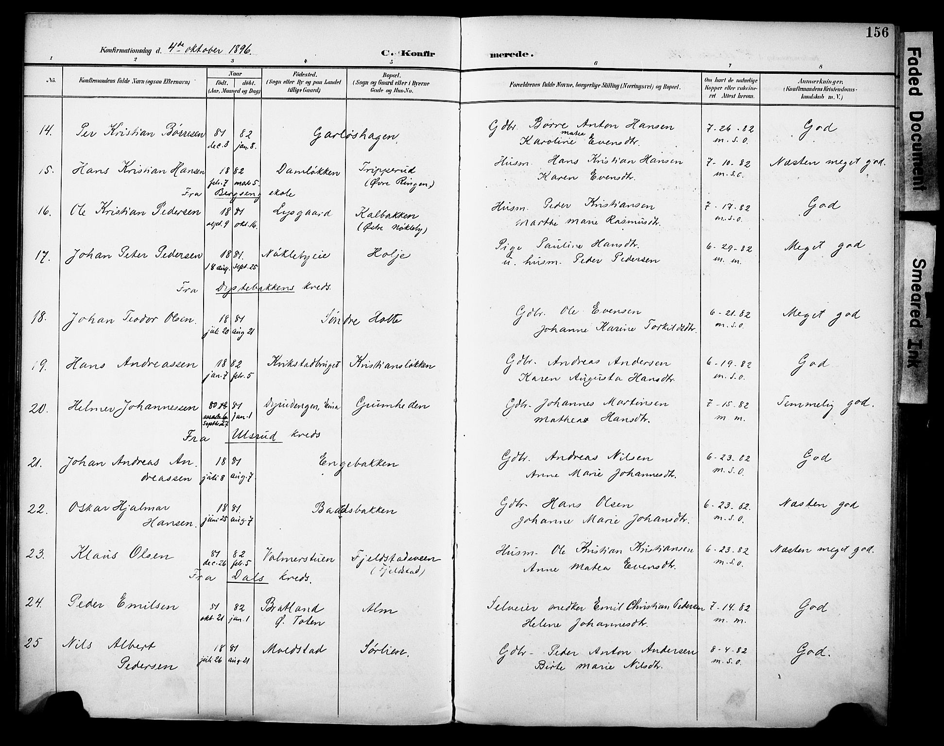 Vestre Toten prestekontor, AV/SAH-PREST-108/H/Ha/Haa/L0013: Parish register (official) no. 13, 1895-1911, p. 156