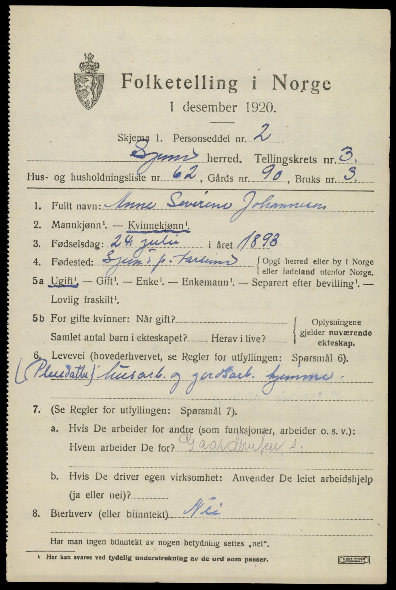 SAK, 1920 census for Spind, 1920, p. 2177