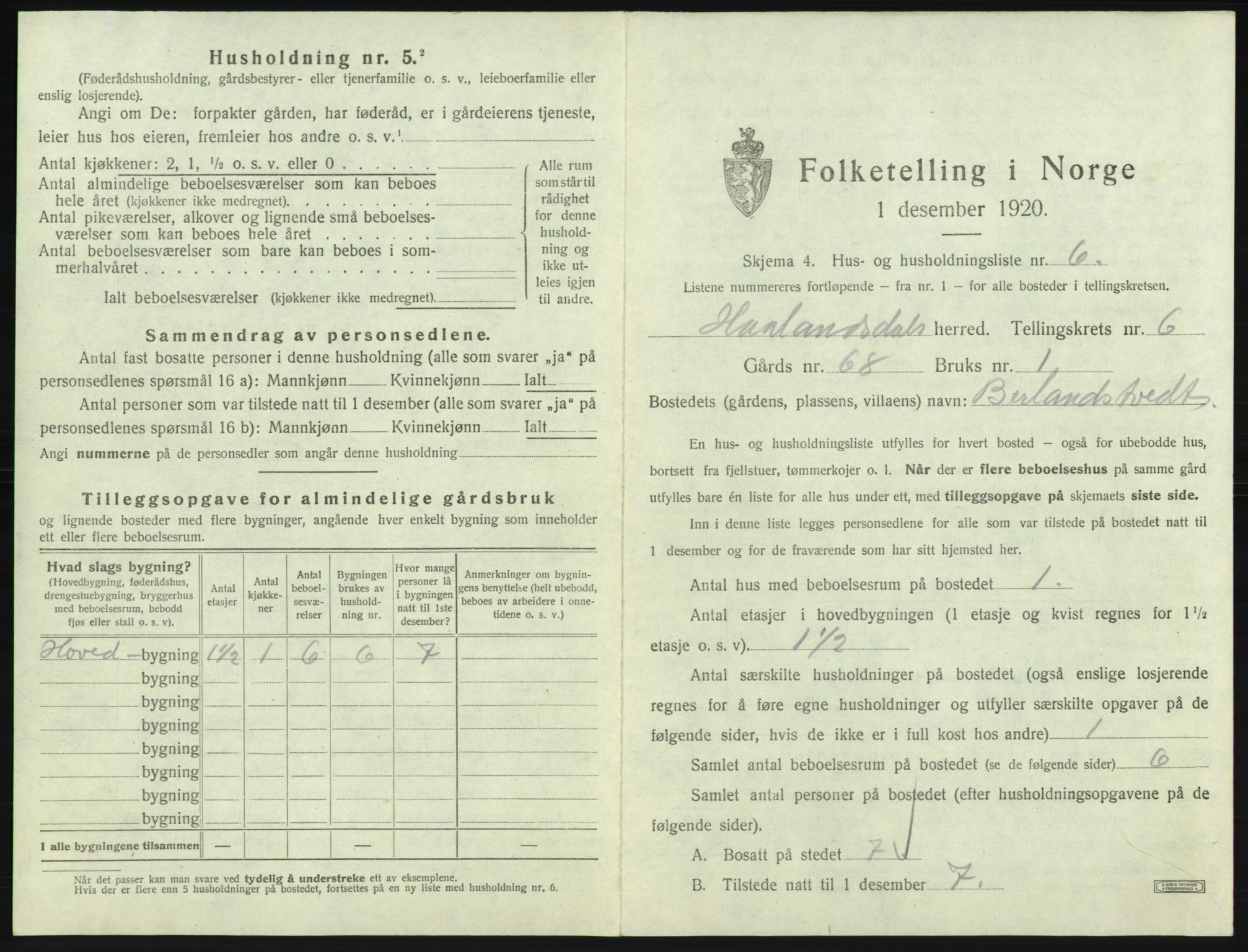 SAB, 1920 census for Hålandsdal, 1920, p. 200