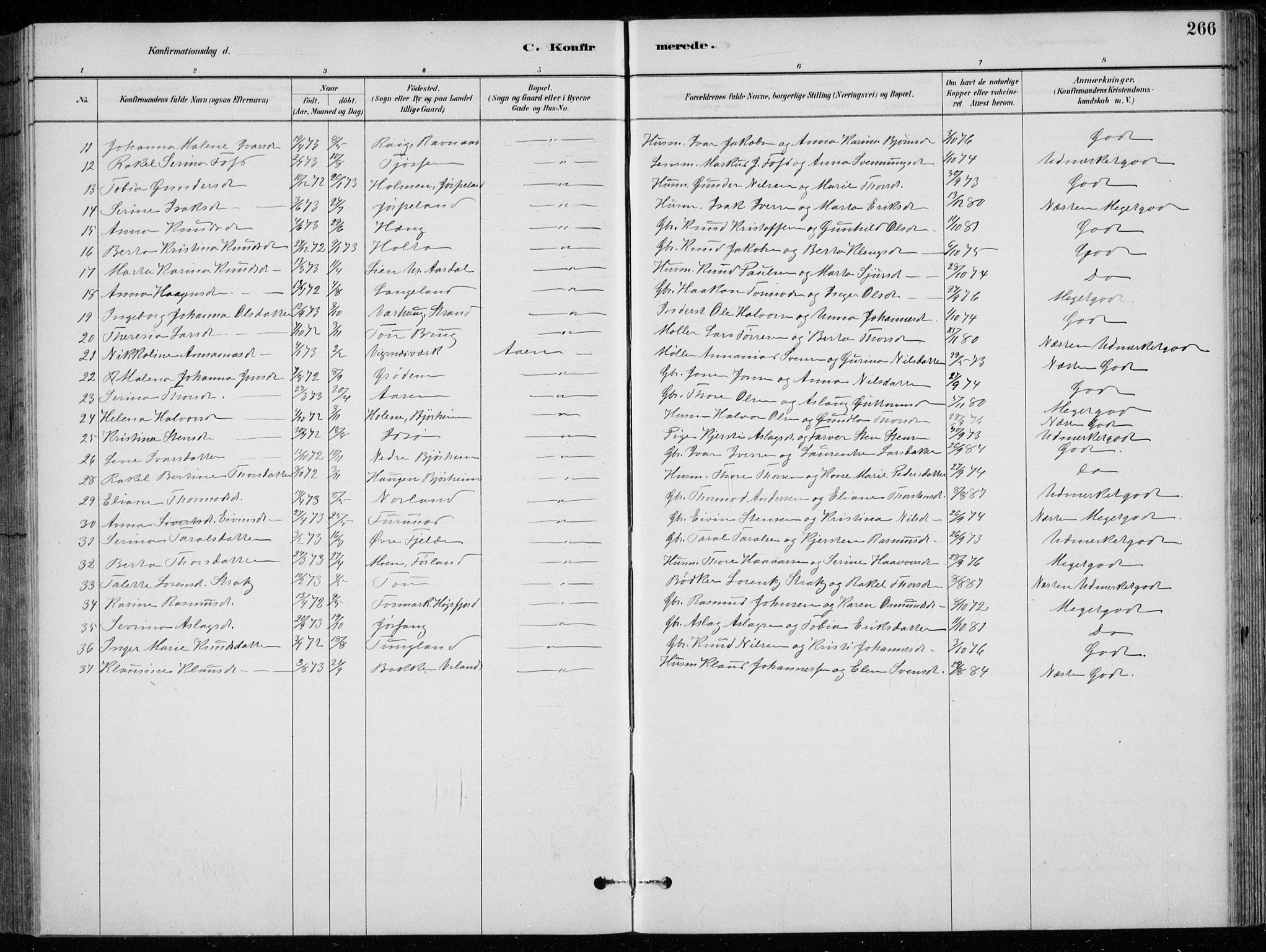 Strand sokneprestkontor, AV/SAST-A-101828/H/Ha/Hab/L0004: Parish register (copy) no. B 4, 1878-1903, p. 266